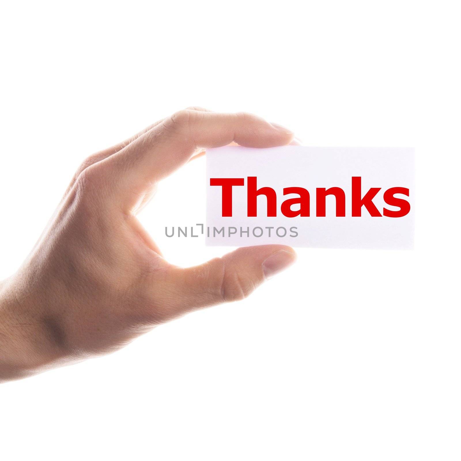 thank you or thanks concept with hand word and paper