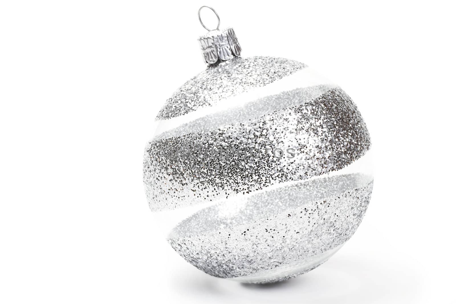 one clear with glitter striped christmas ball on white background