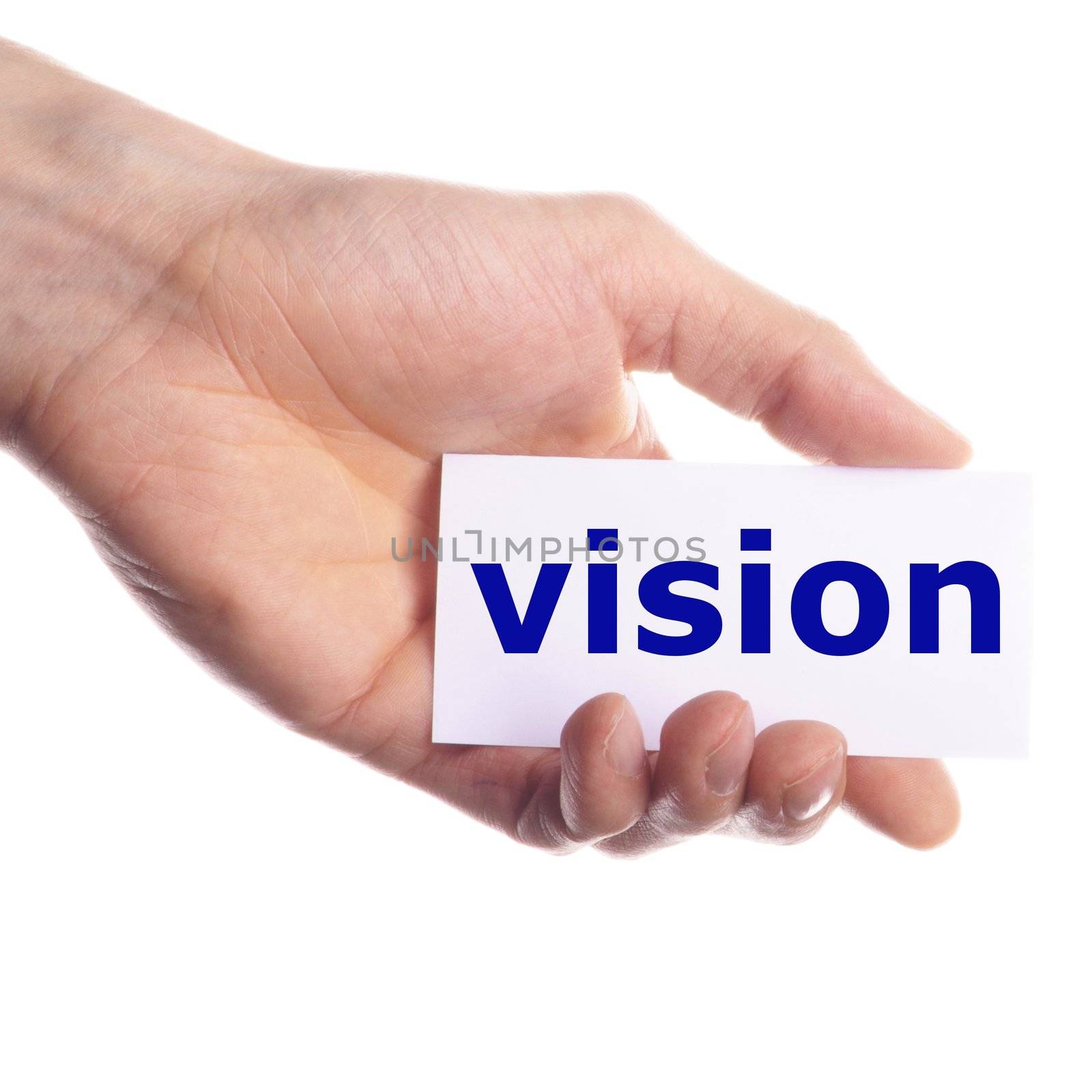 vision or future concept with hand word and paper