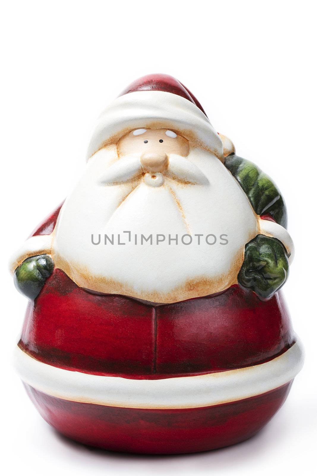 fat red santa figurine on white background