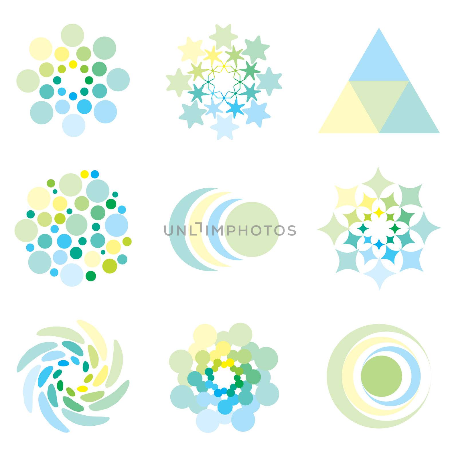 Icon design elements in illustrated pale pastel colors