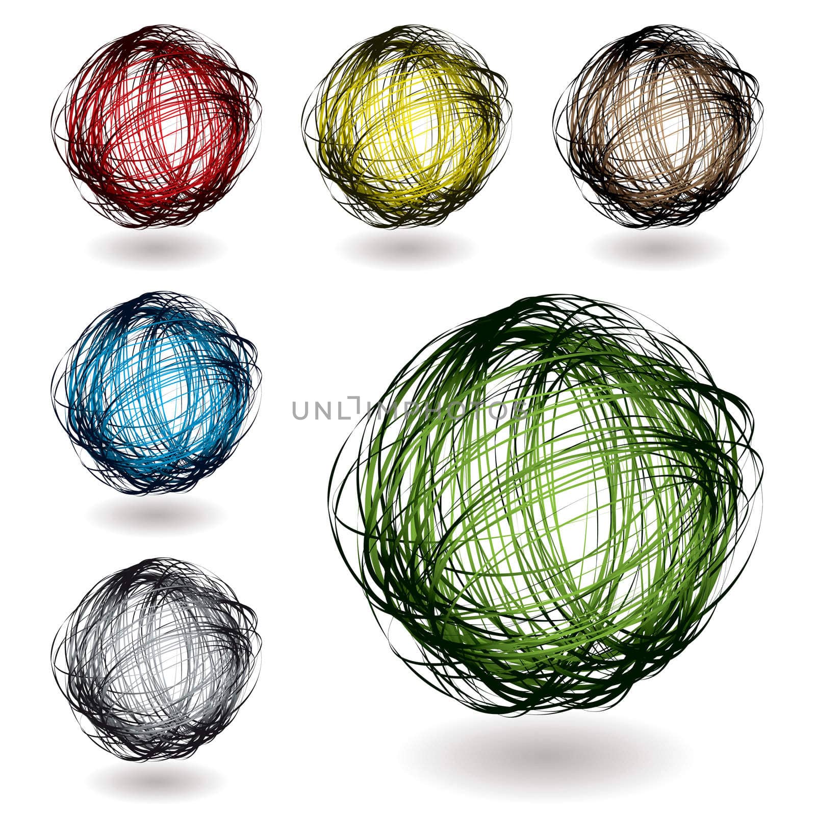 Scribble balls with colour variation with drop shadow