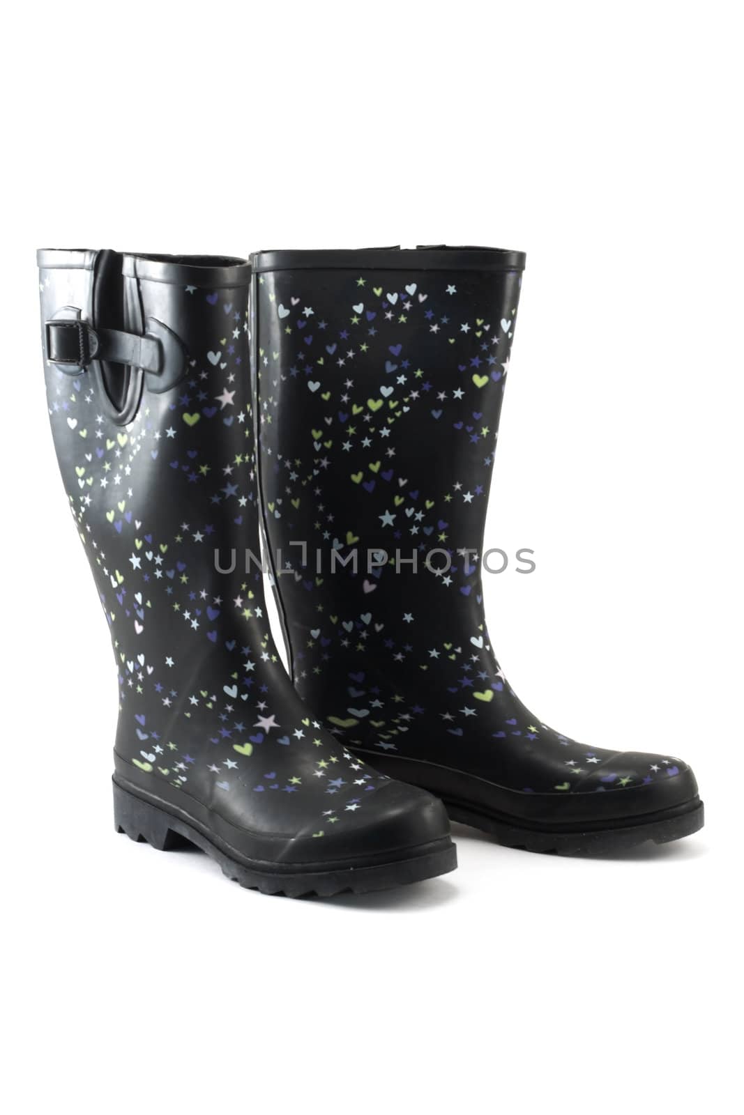 Rubber boots, black, insulated on white background