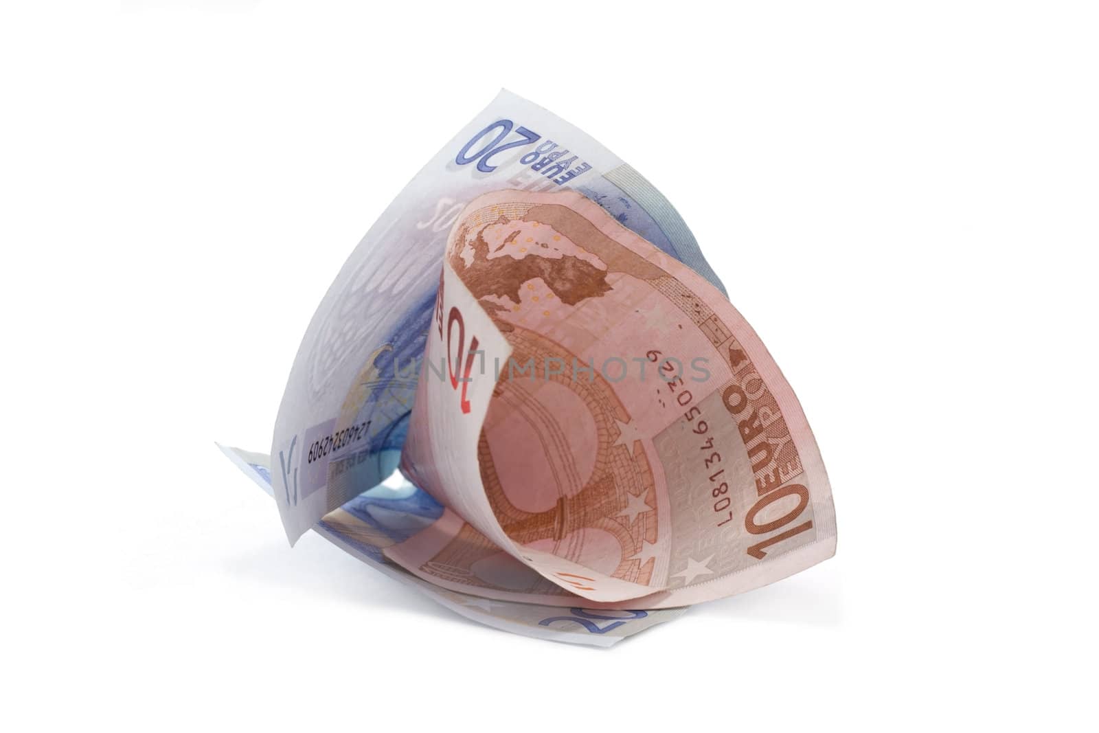 Bills euro rolled up insulated on white background