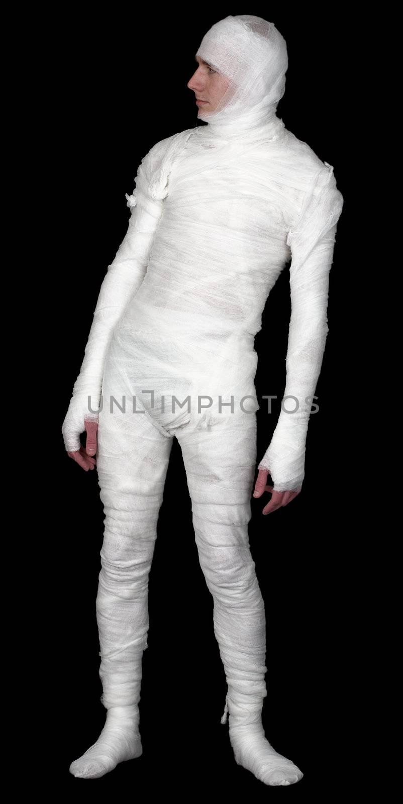 Guy in bandage upright on a black by pzaxe