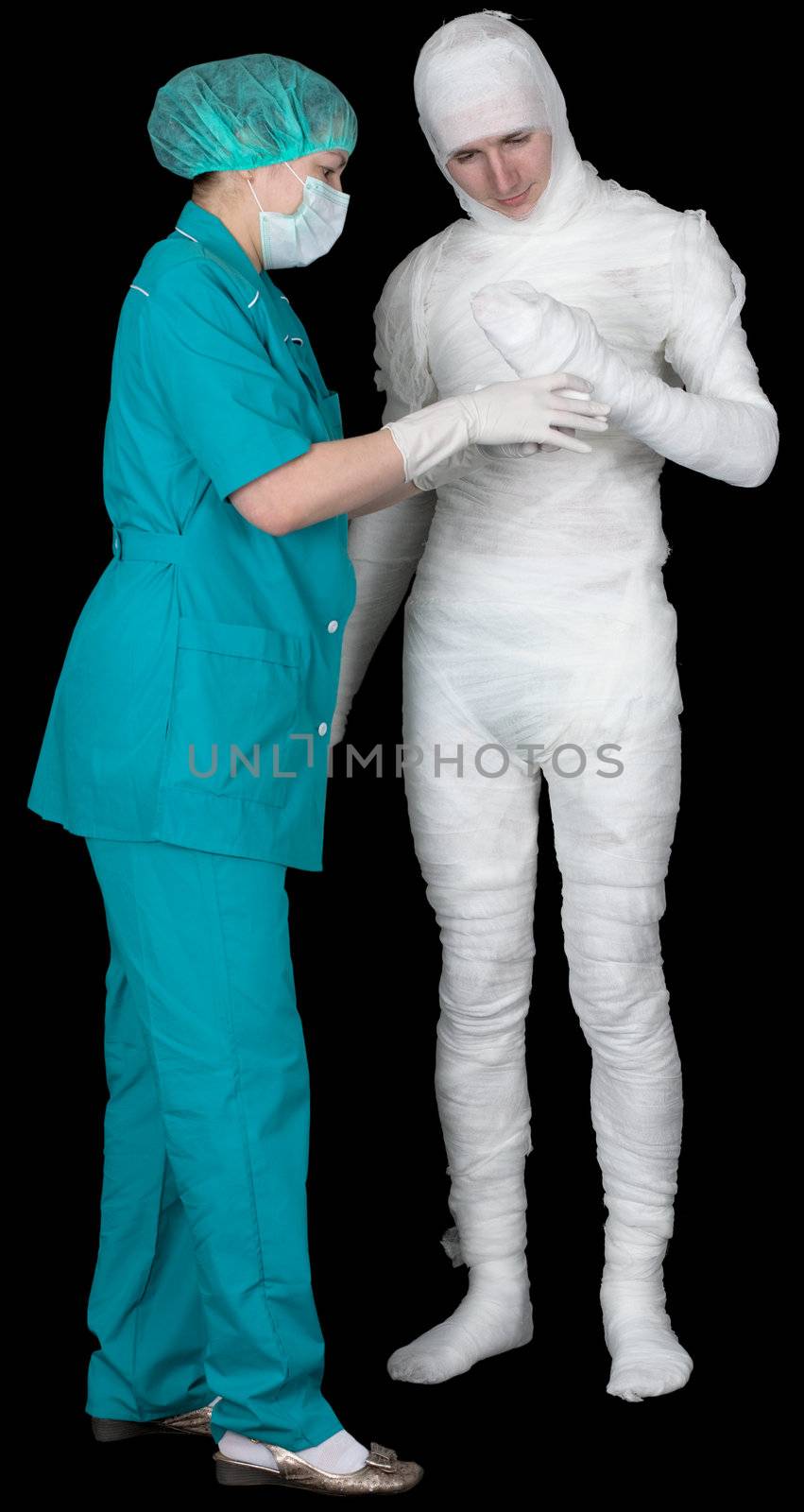 Man in bandage and nurse by pzaxe