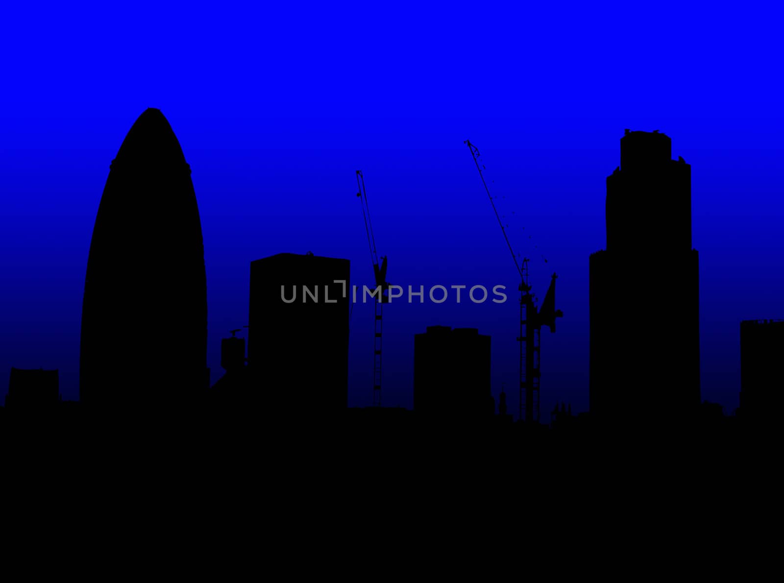 A simple silhouette of the skyline of London (featuring the Gherkin).