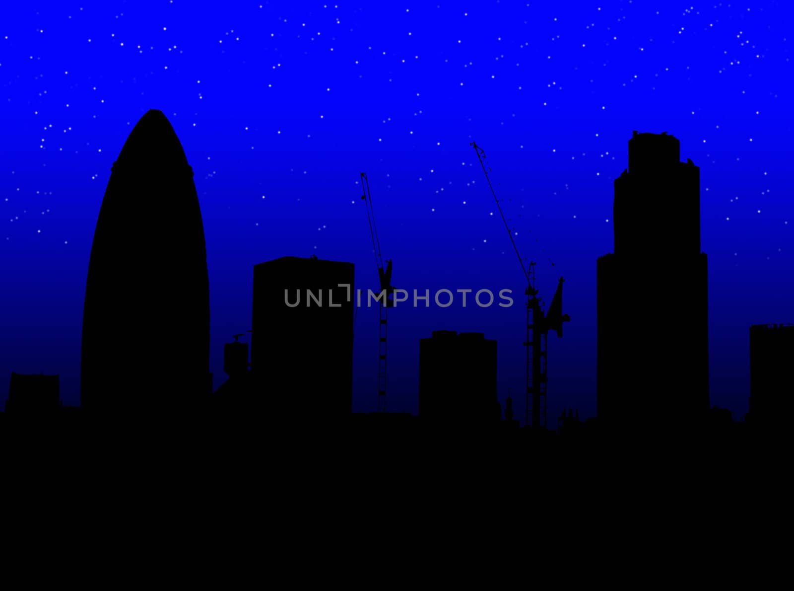 A simple silhouette of the skyline of London (featuring the Gherkin).