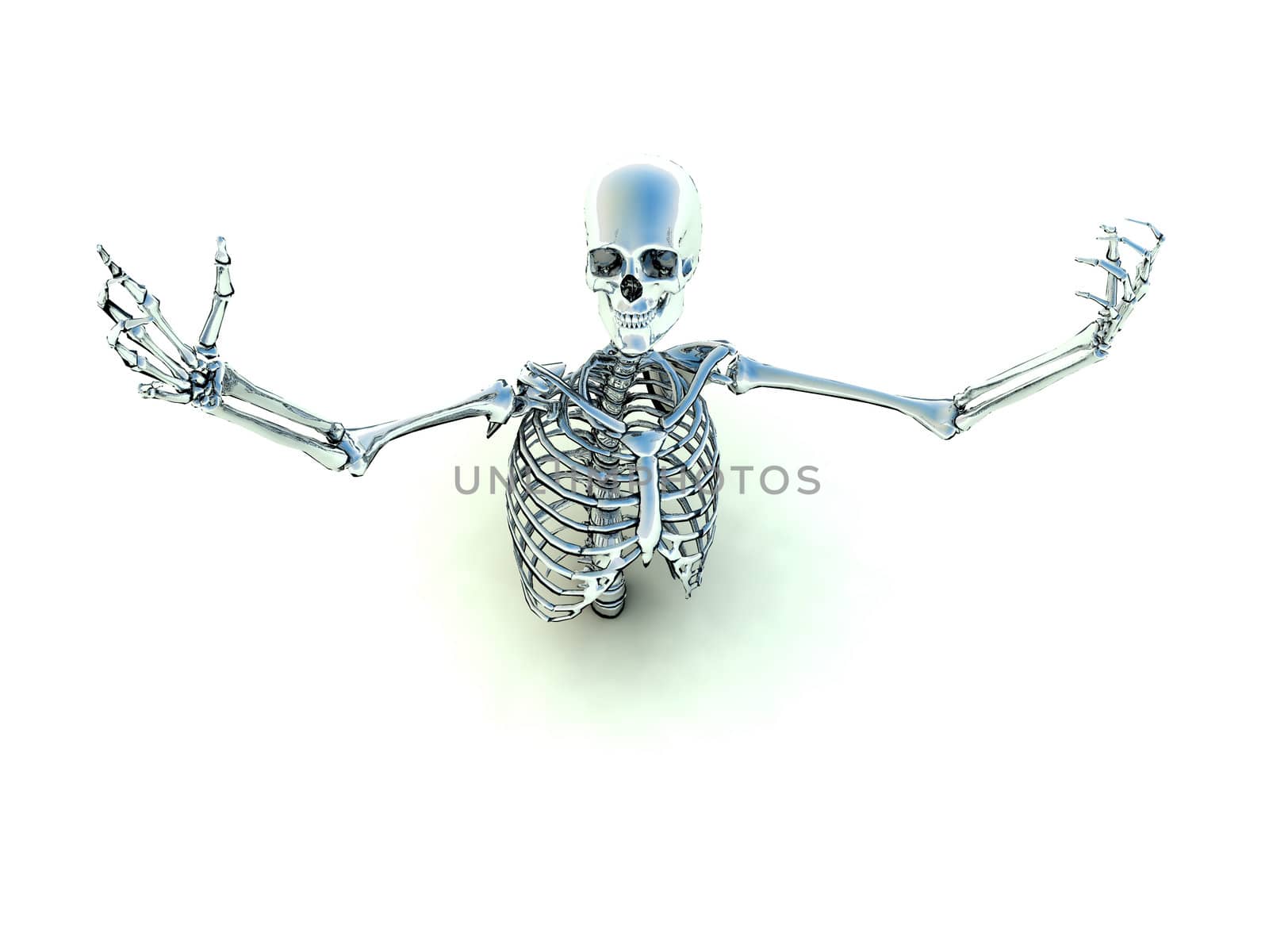 Skeleton coming out of the ground for Halloween or medical concepts.