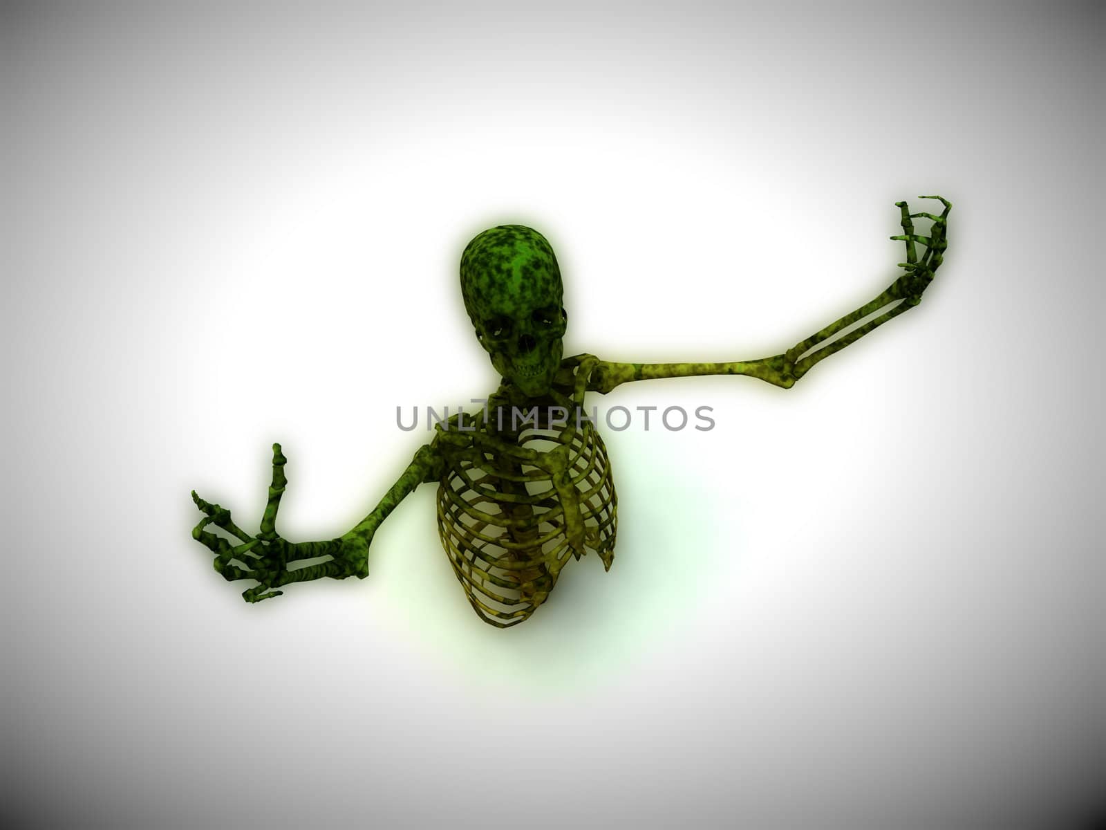 Skeleton coming out of the ground for Halloween or medical concepts.