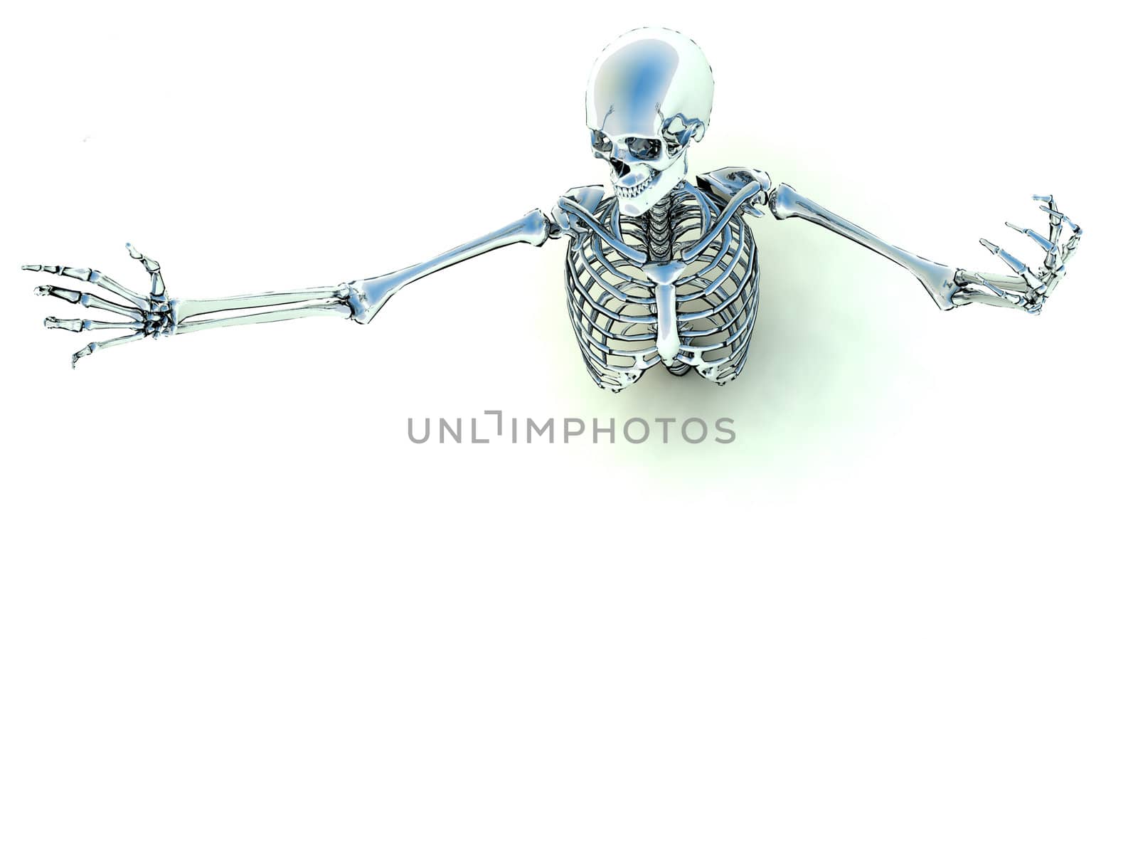 Skeleton coming out of the ground for Halloween or medical concepts.