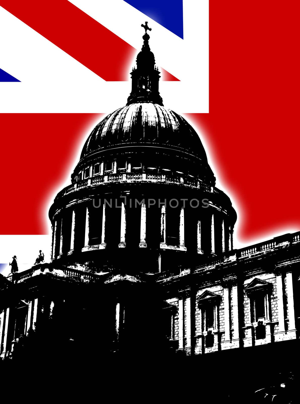 St Paul's Cathedral in London with the UK Flag.