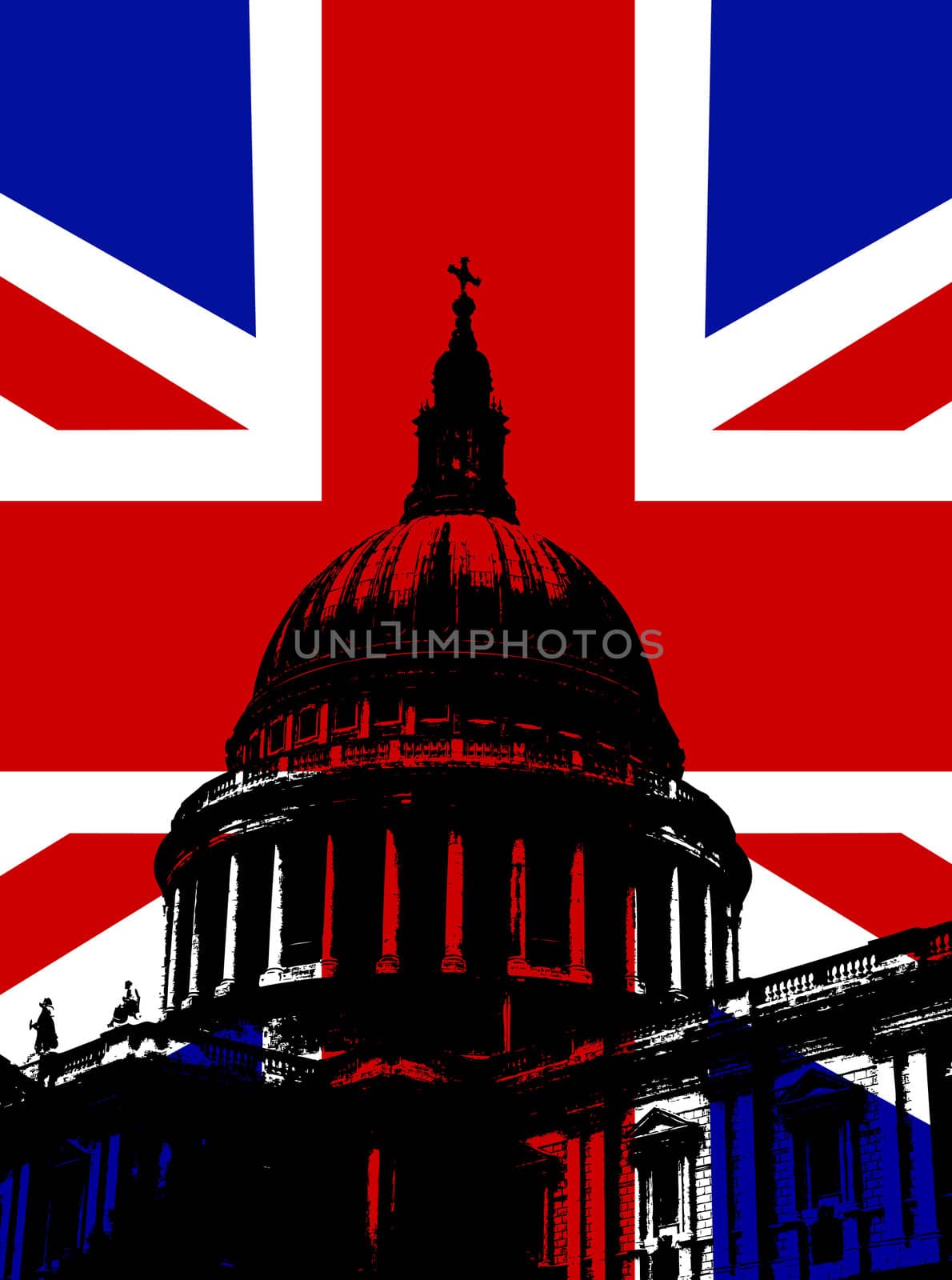 St Paul's Cathedral in London with the UK Flag.