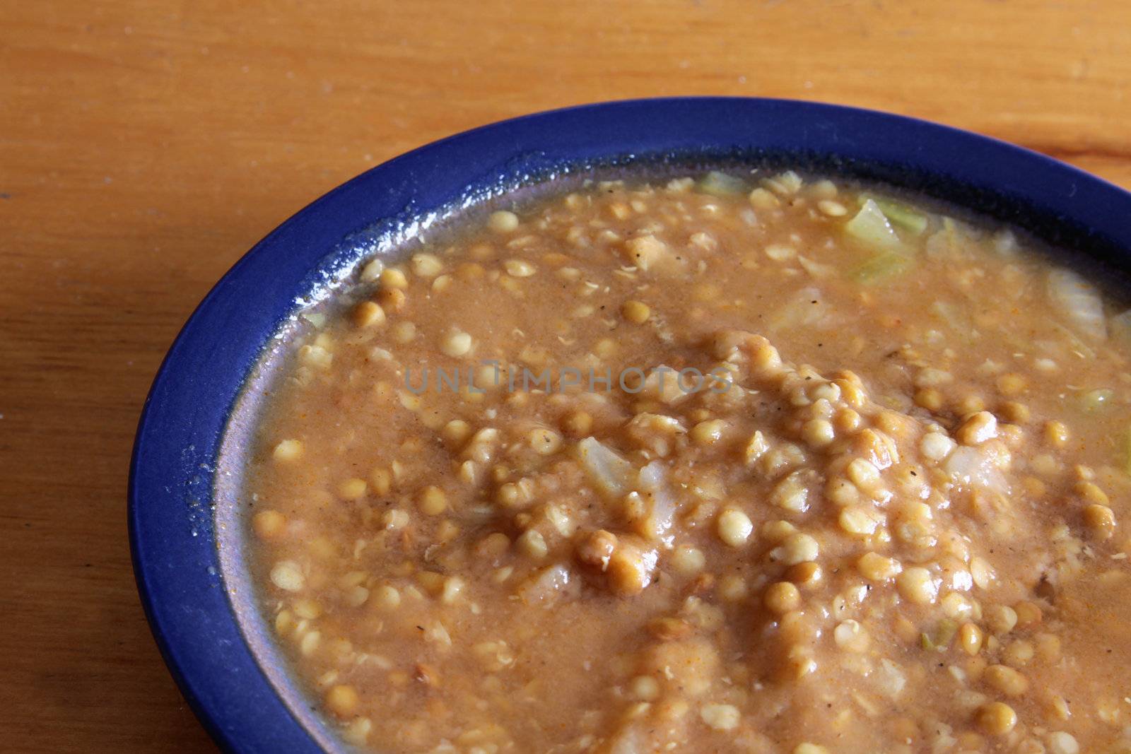 A bowl of lentil soup.
