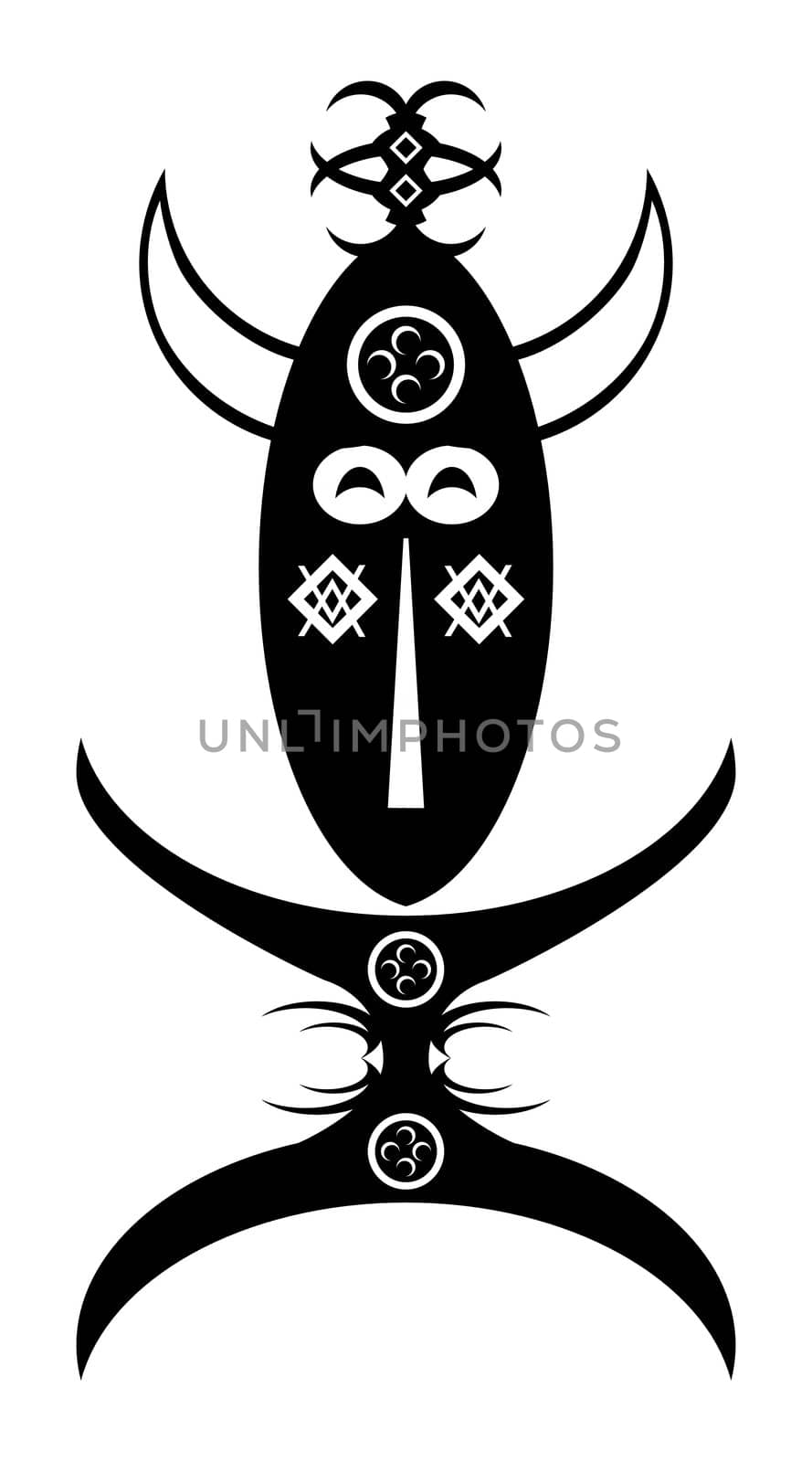 a monochrome stylised design of an african idol