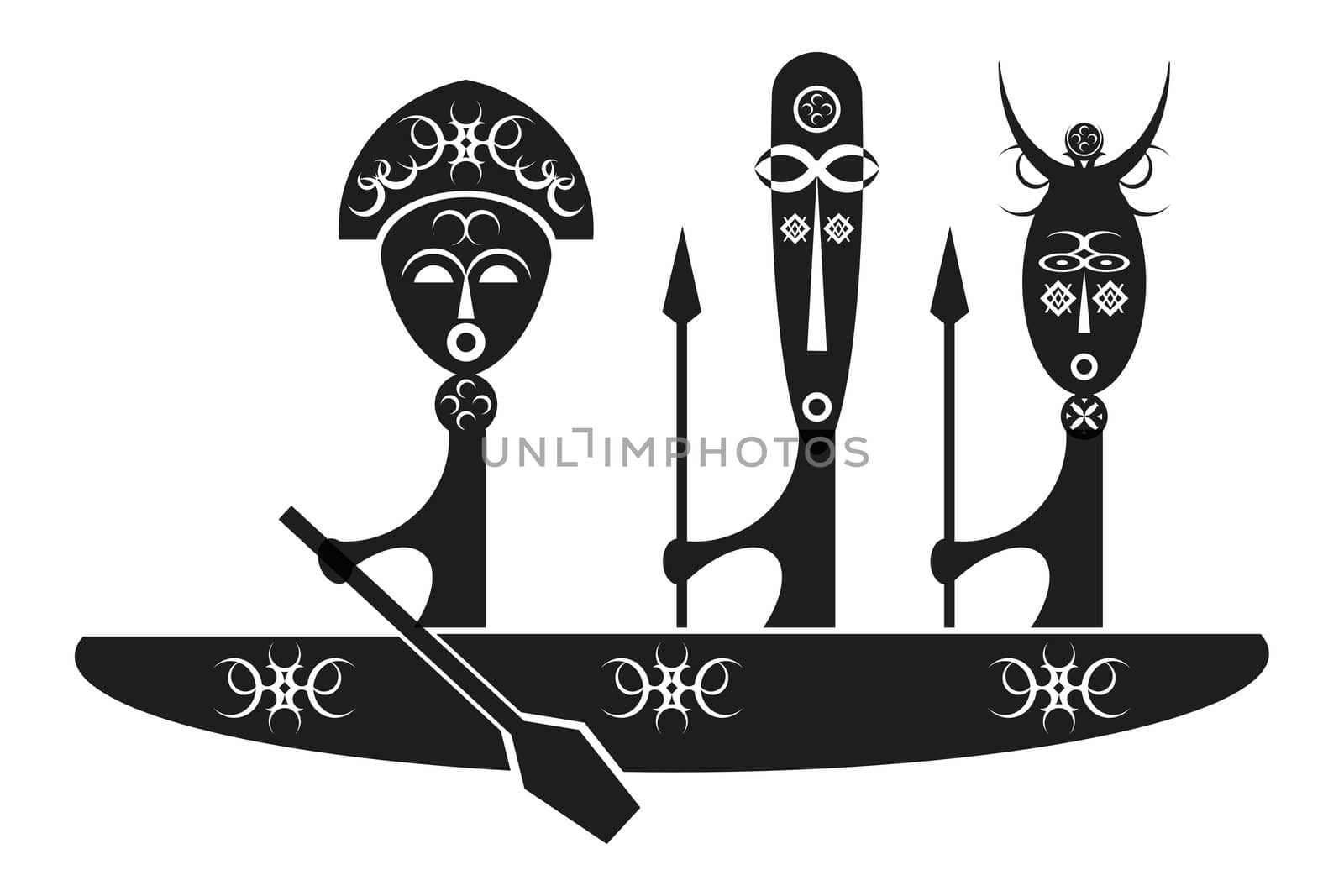 design of some african warriors in a dugout canoe