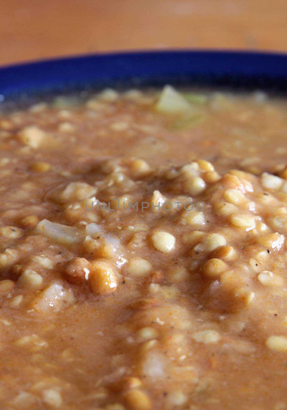 A bowl of lentil soup.
