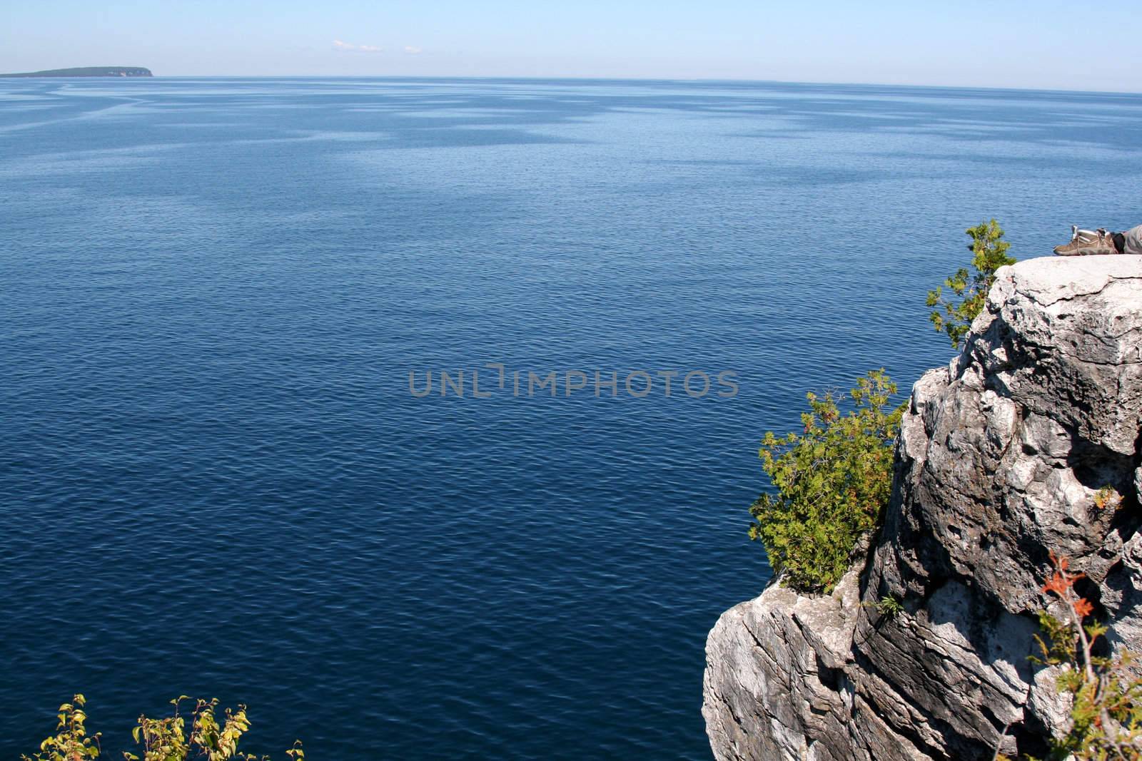 The view from a top the cliffs at Georgian Bay in Cypress Lake National Park in Ontario, Canada.
