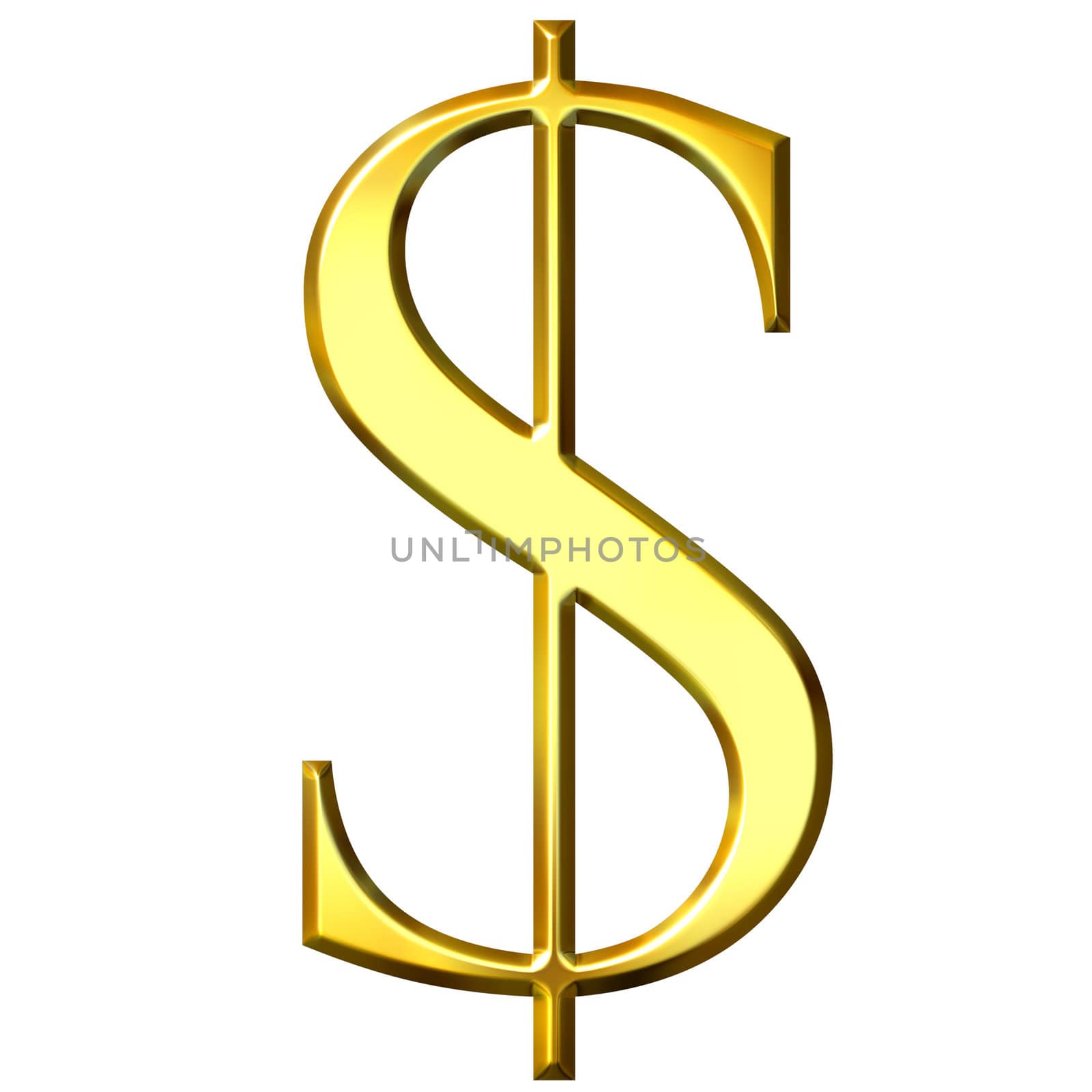 3d golden dollar symbol isolated in white