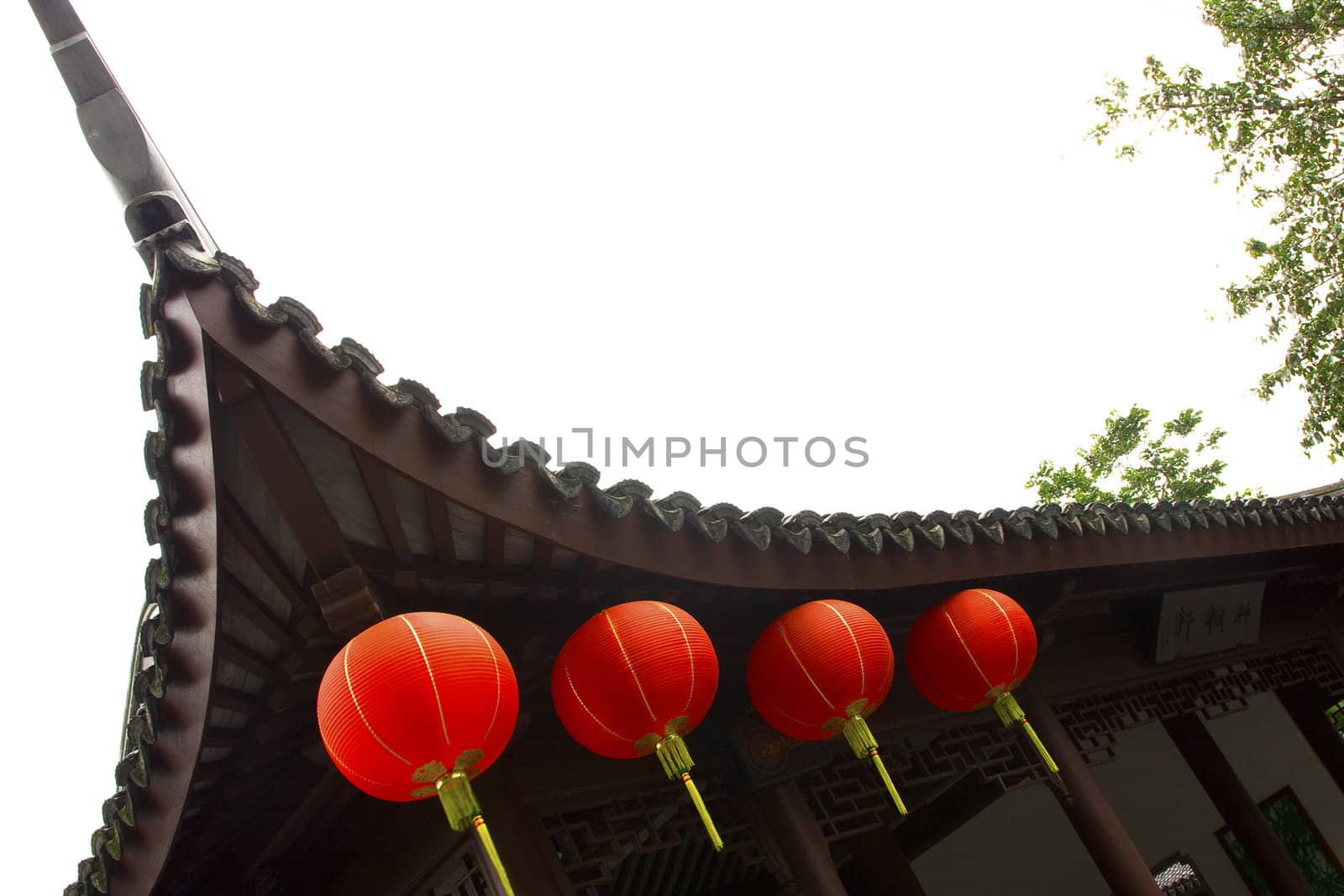 line chinese red lantern in the temple 