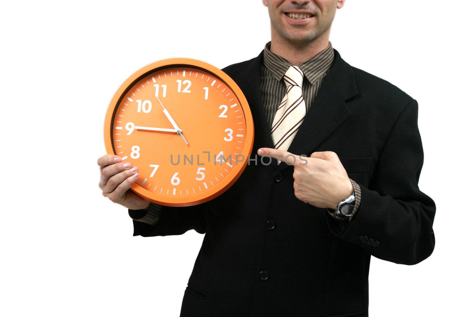 businessman with clock over white background