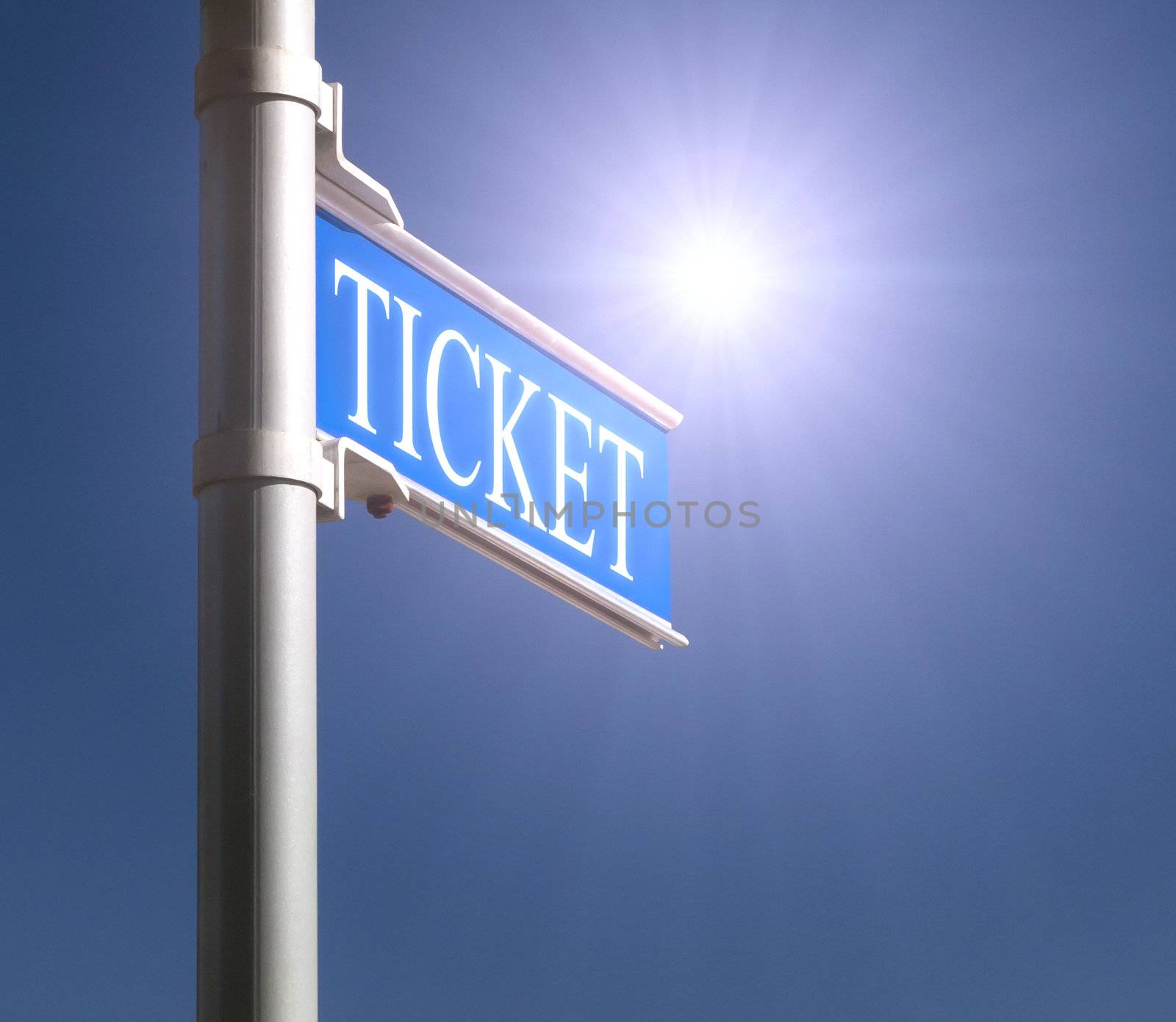 An image of a ticket sign with sun