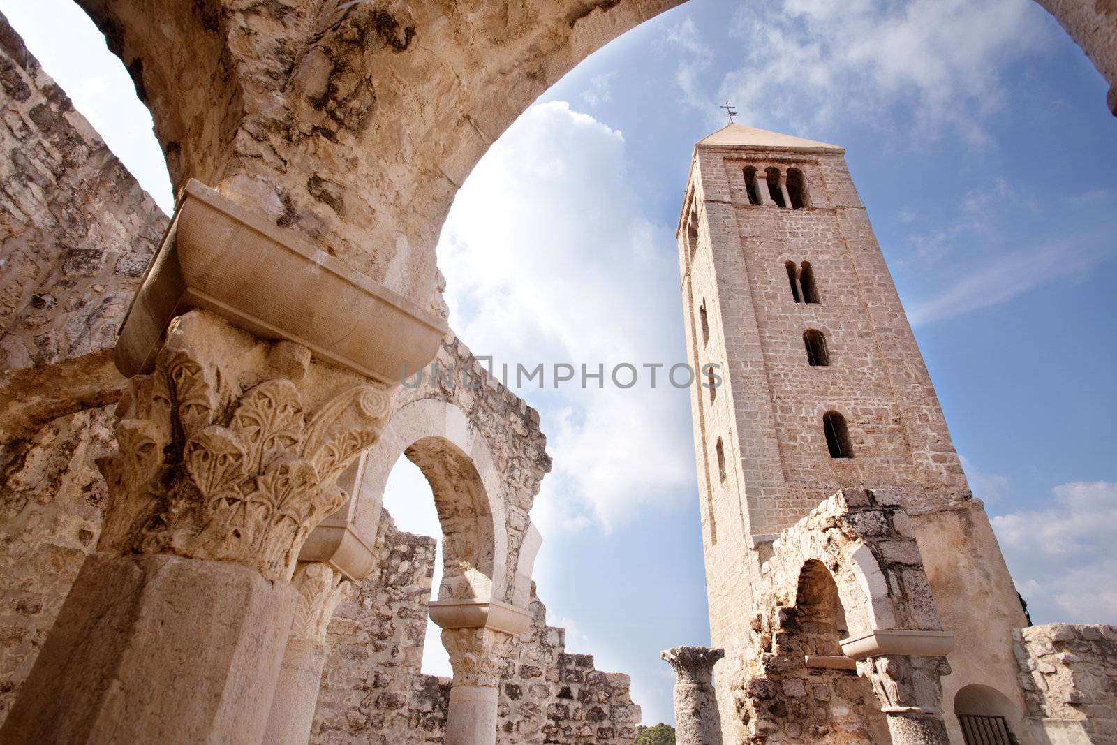 Ruins of the Church of St. John the Evangelist in Rab Croatia - a popular tourist attraction