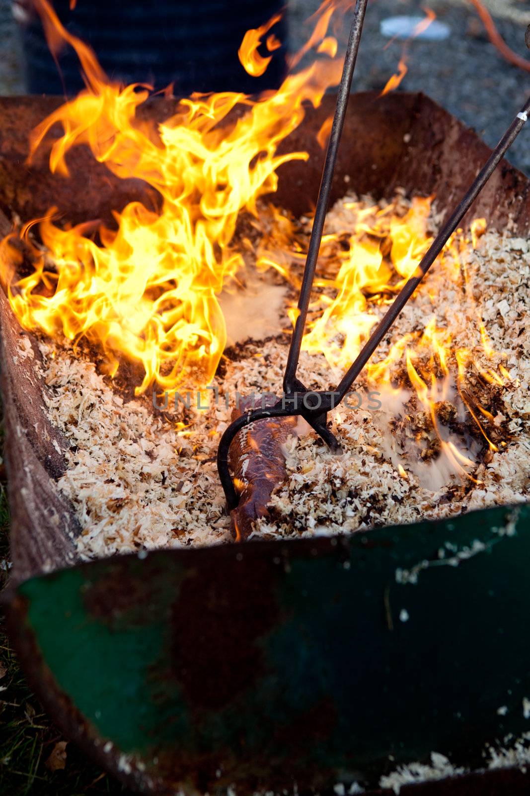 Detail of a raku firing technique for pottery