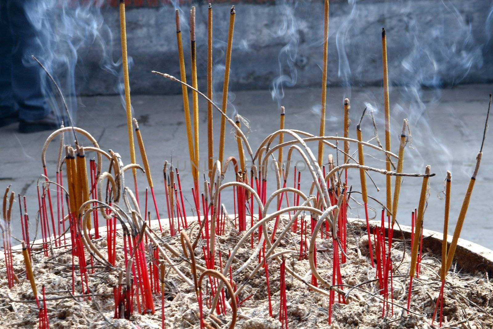 incense burning at a temple during chinese new year celebrations in asia