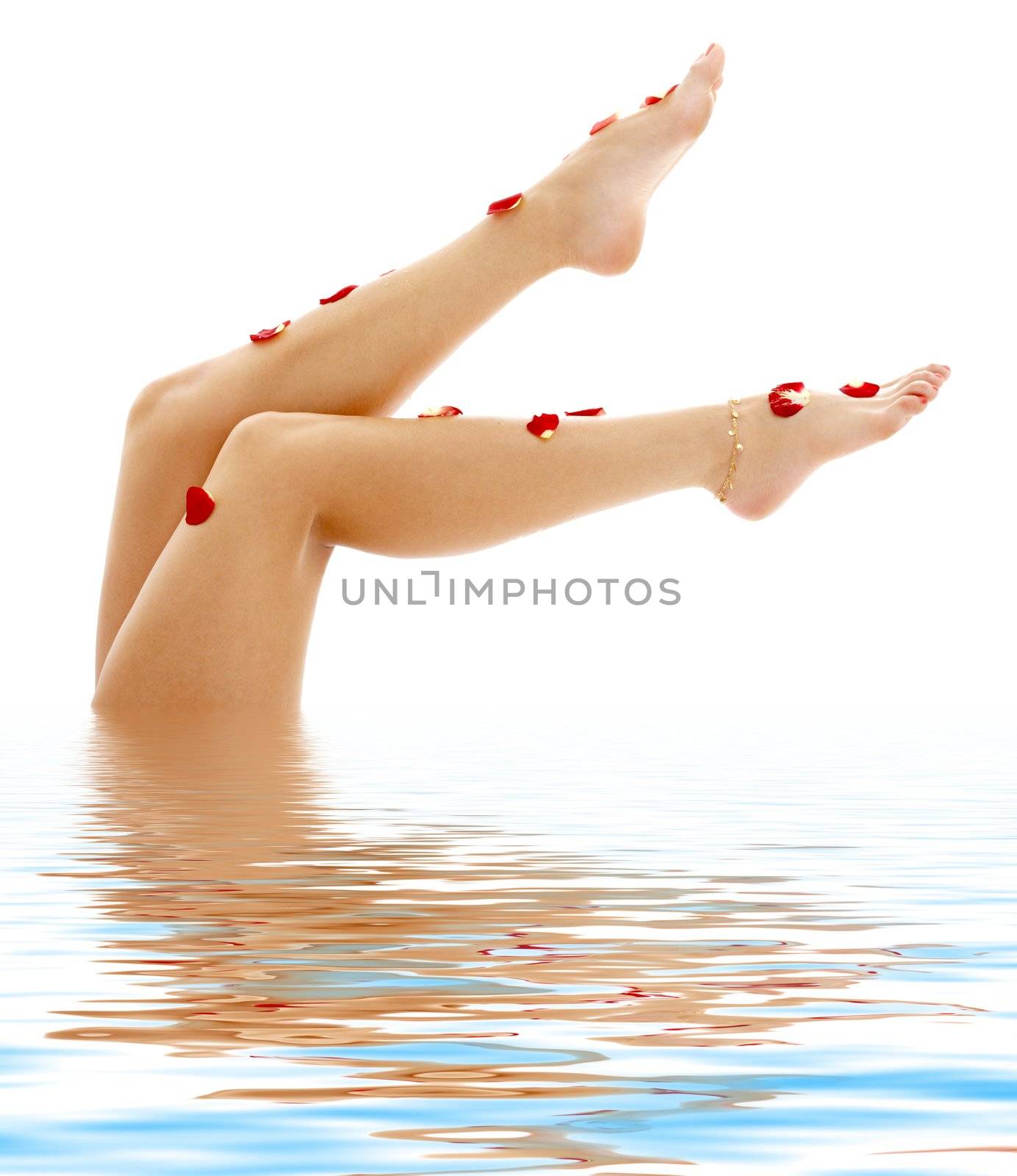 beautiful legs of lady relaxing in blue water