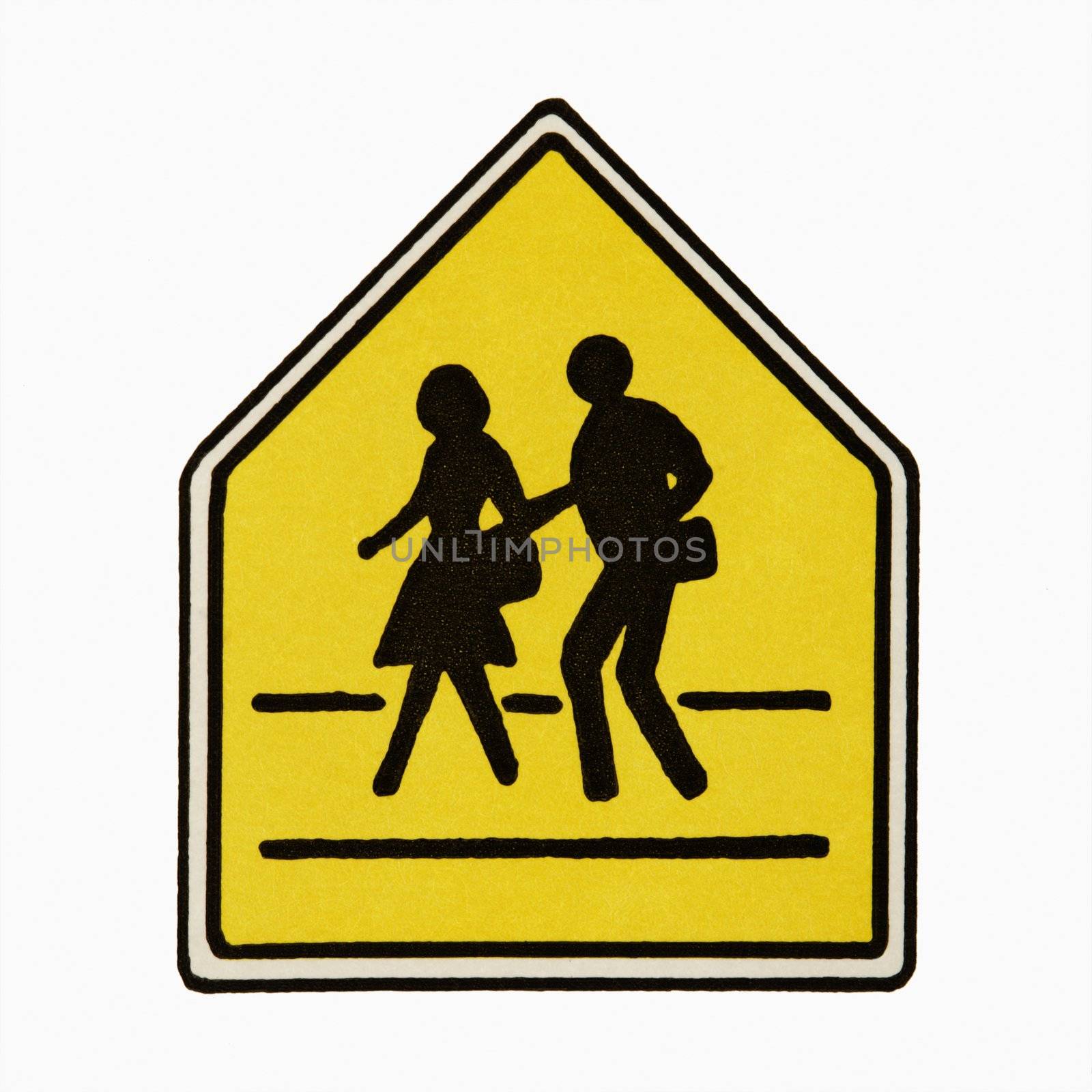 Pedestrian crossing sign against white background.