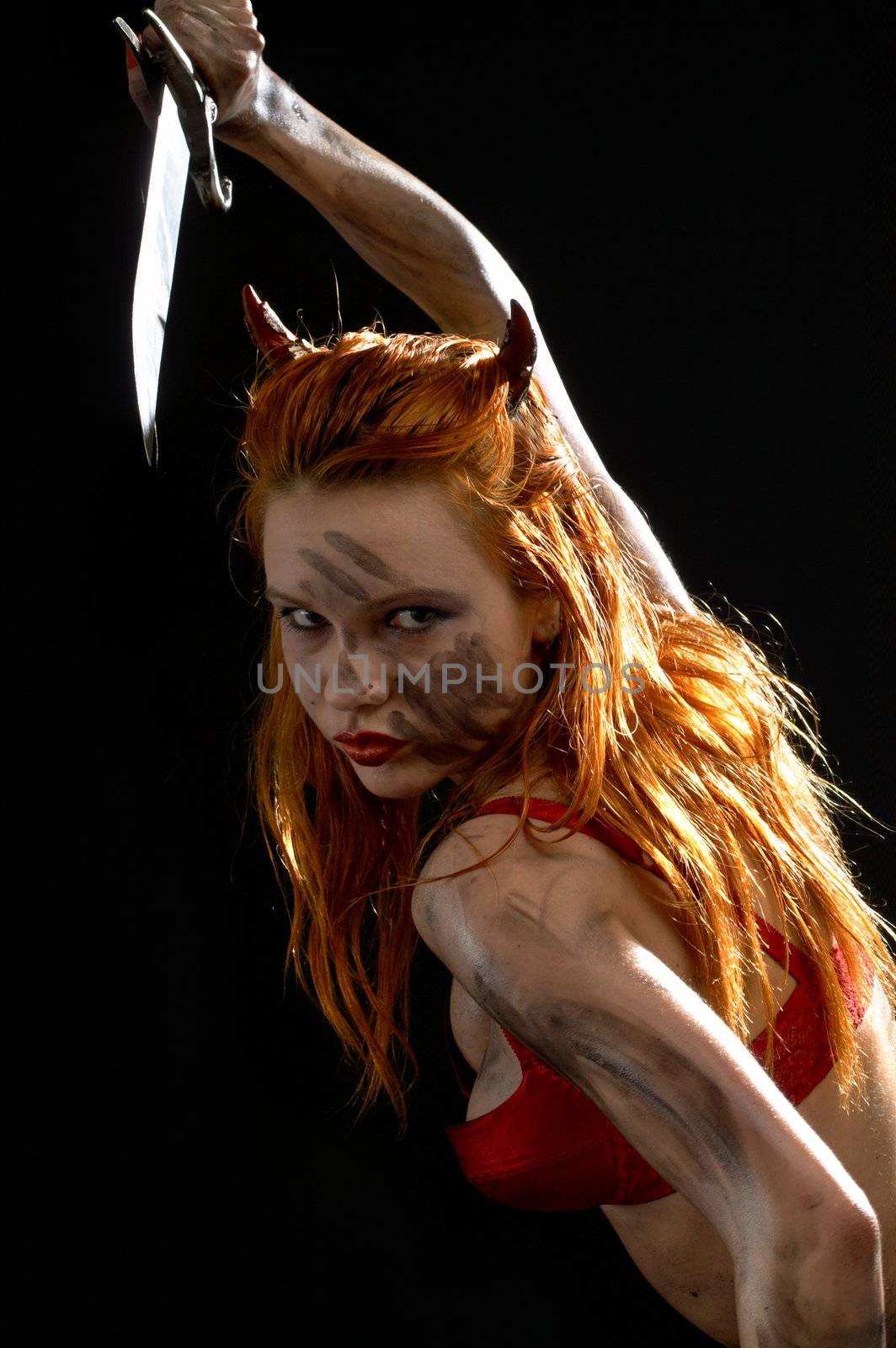 red devil girl with a knife by dolgachov