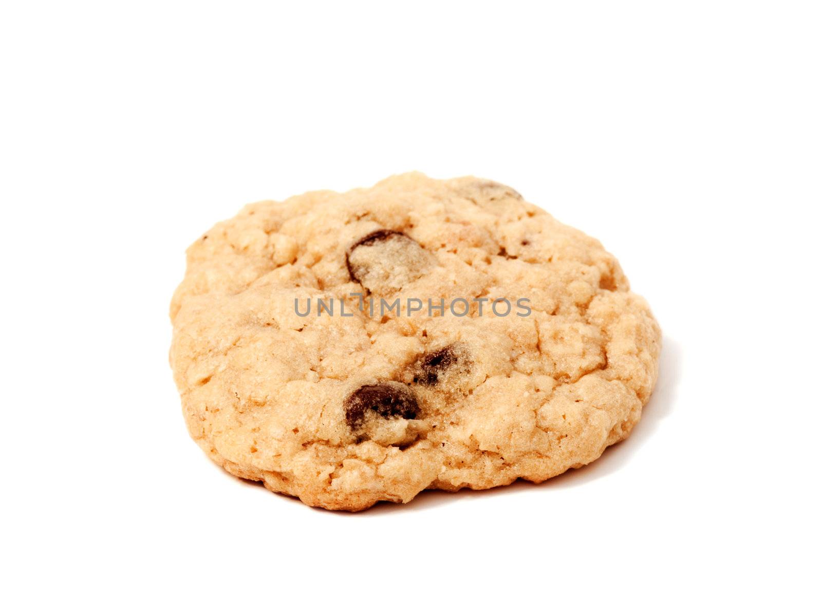 An isolated chocolate chip cookie