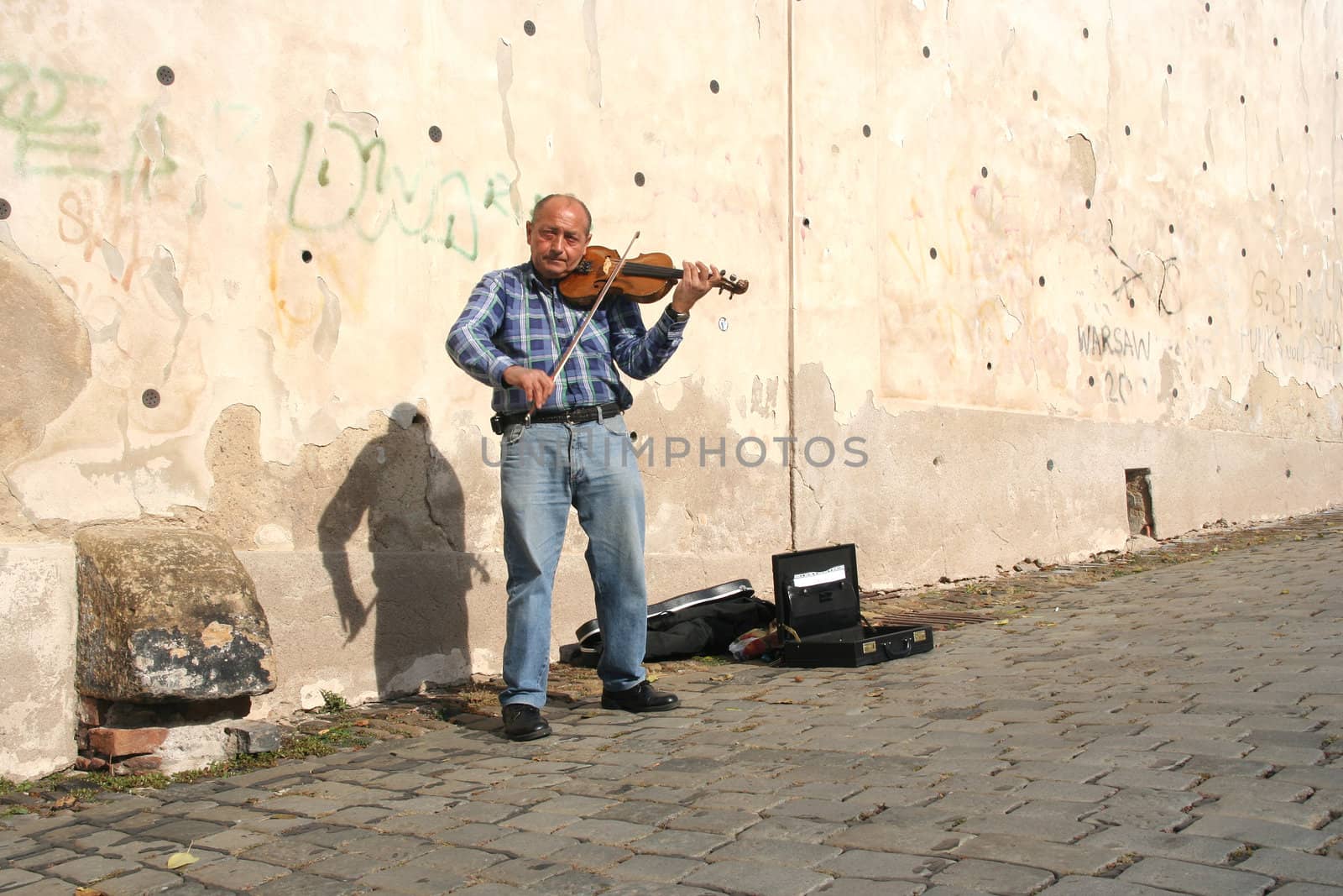 Street musician playing the violin in Prague