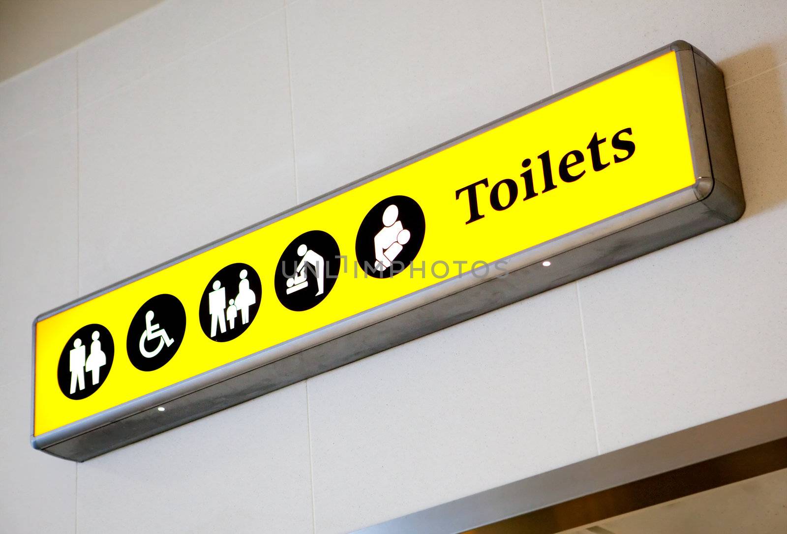 A sign for a public bathroom - Toilets