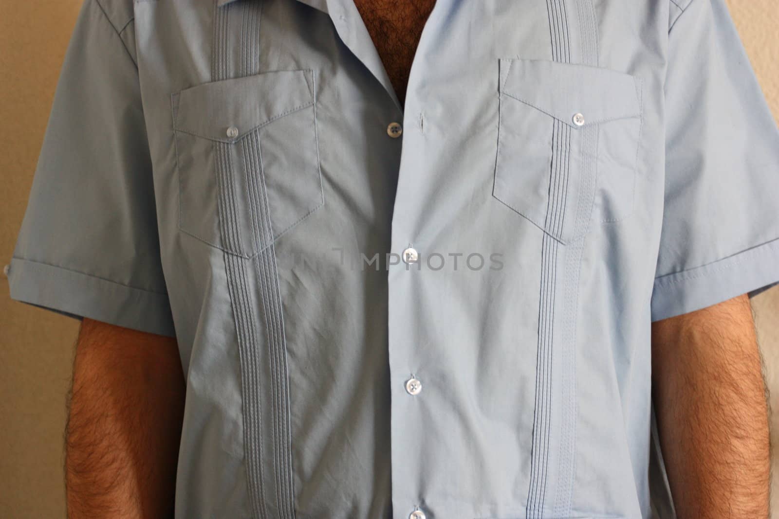Close up of a Man Wearing Guayabera Shirt. 
