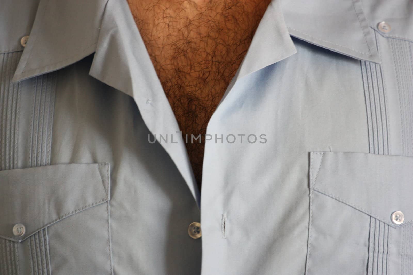 Close up of a Man Wearing Guayabera Shirt. 