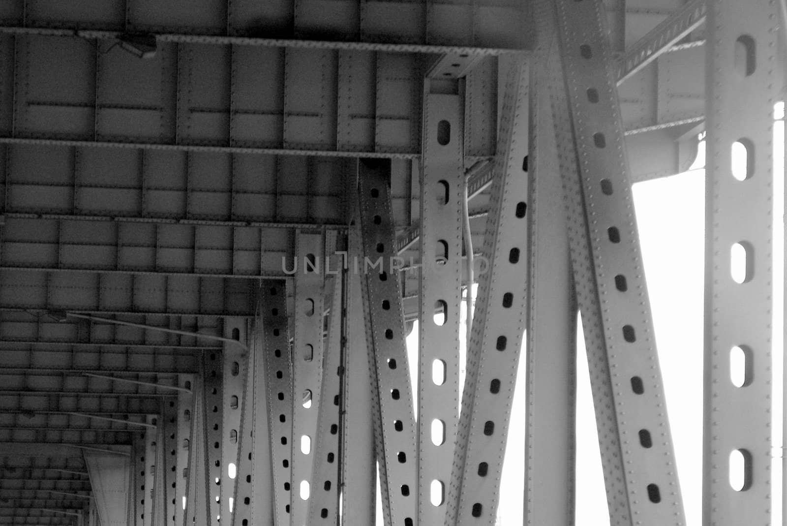  freeway under steel bridge girders in Seattle, WA