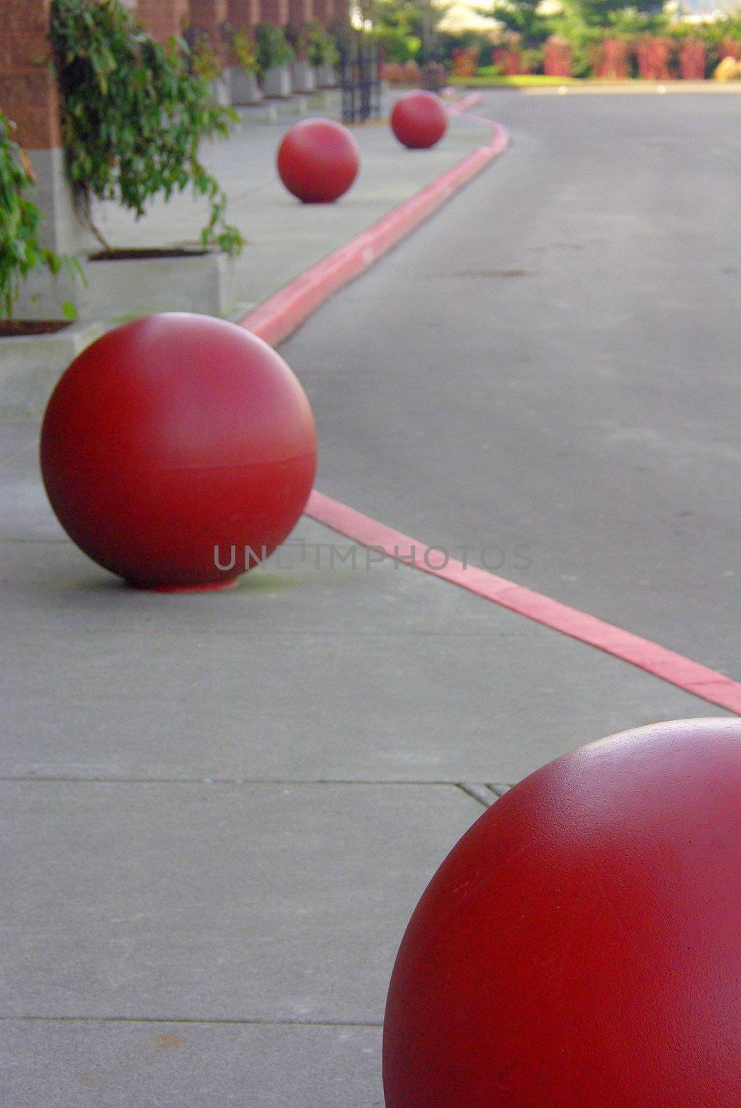 Red balls in front of a target store
