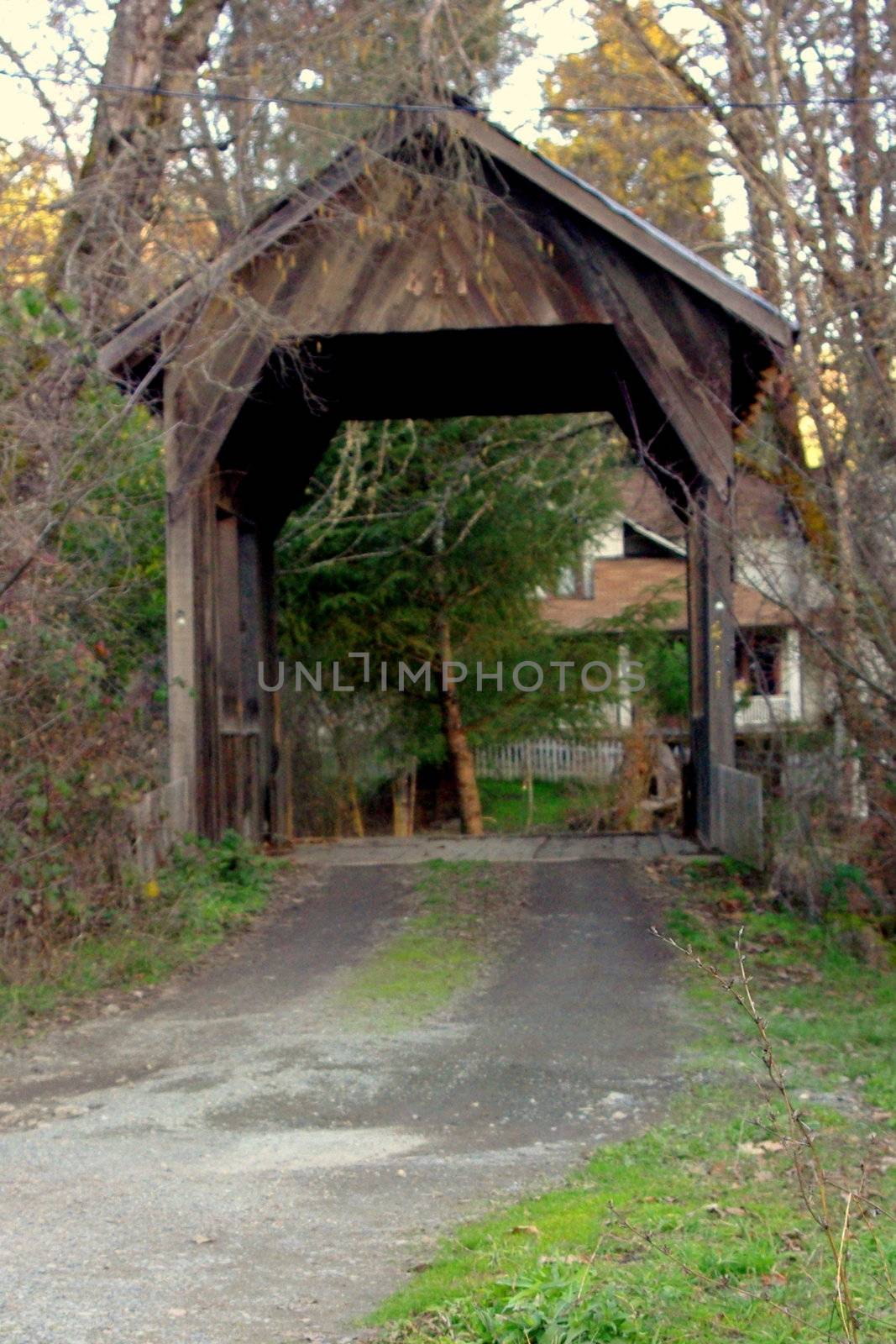 wooden covered bridge, Wolf Creek Oregon