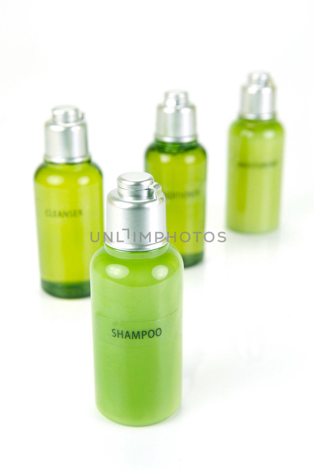 Hair and body products isolated against a white background