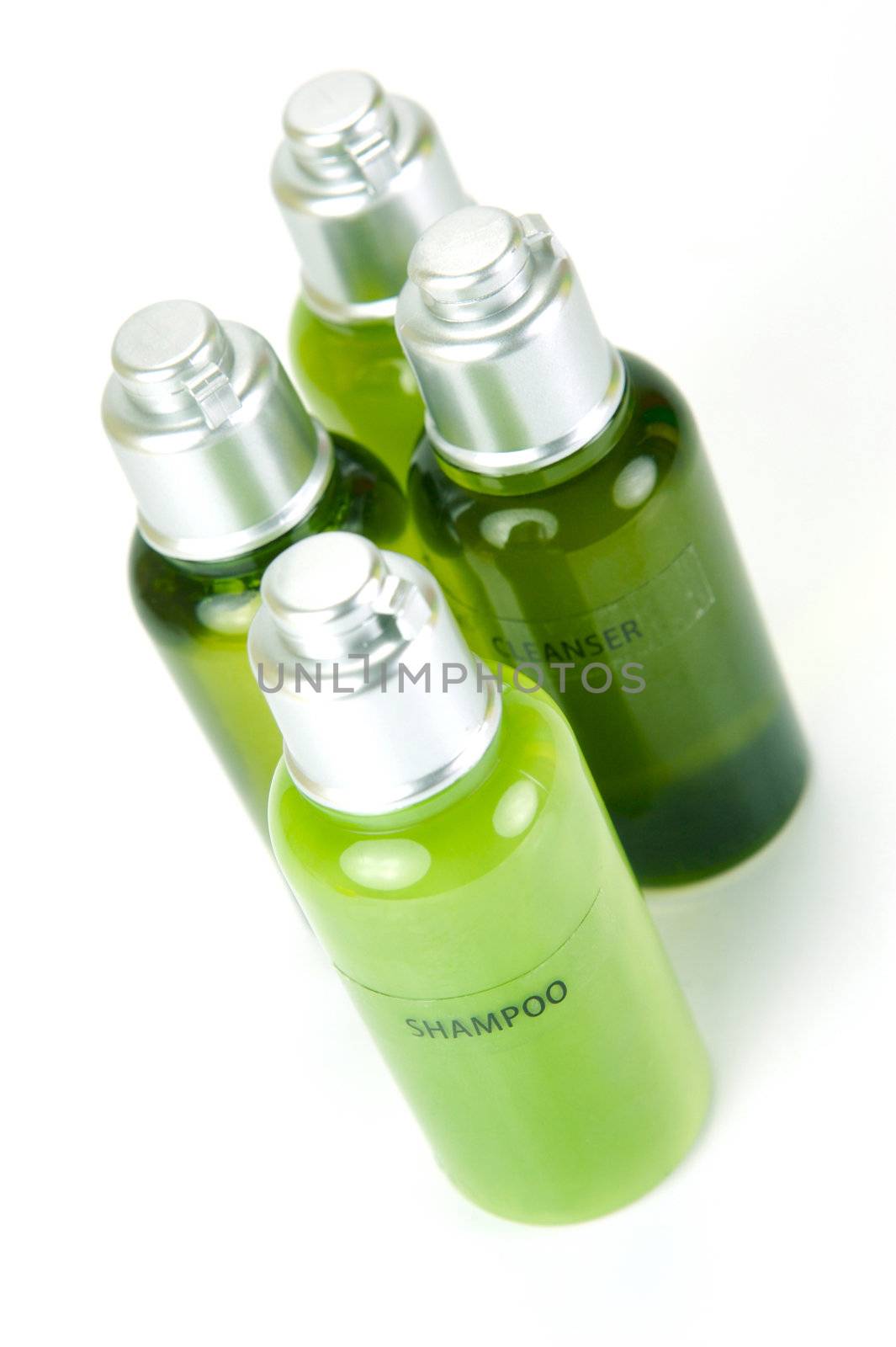Hair and body products isolated against a white background