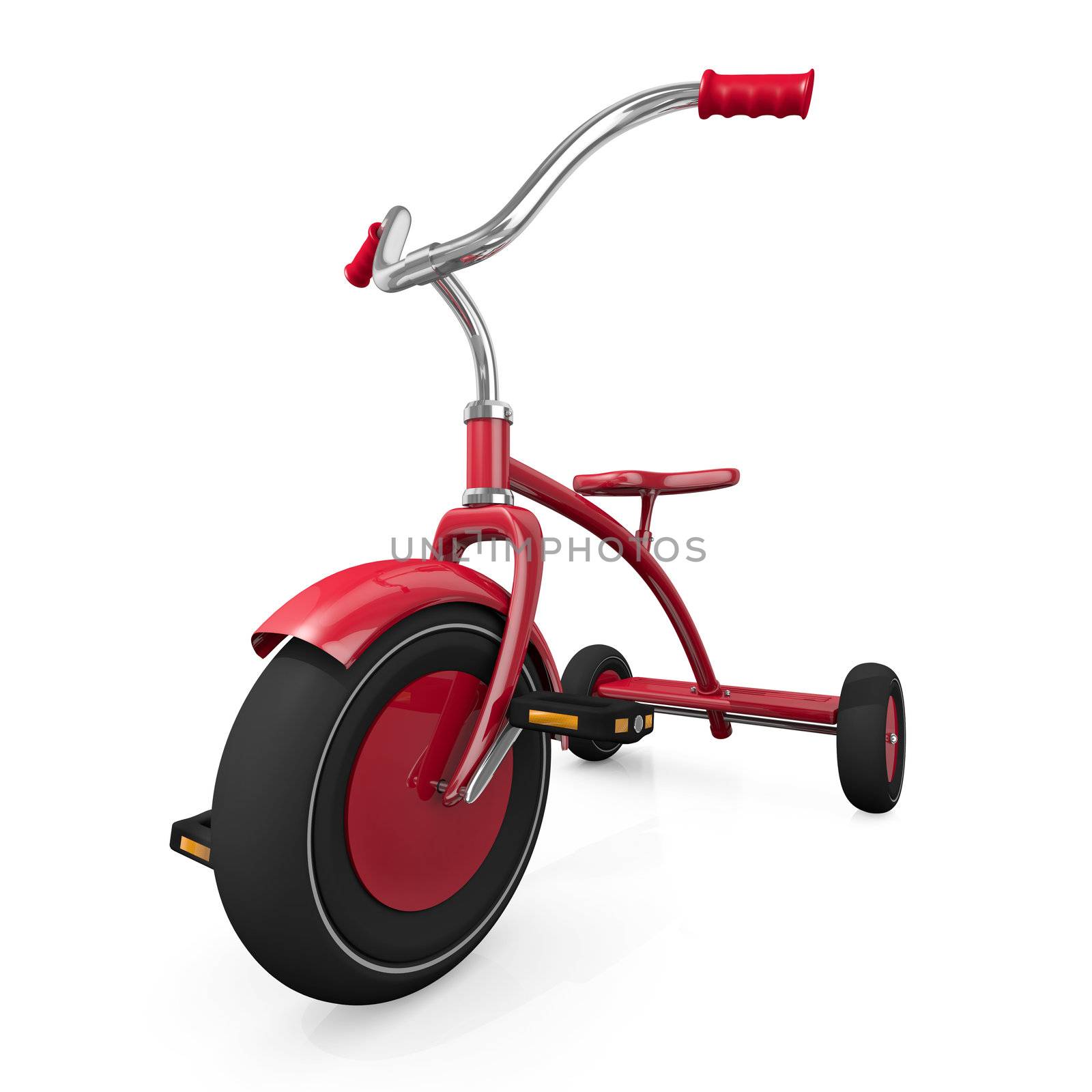 Red tricycle against a white background. High quality 3D rendered illustration.
