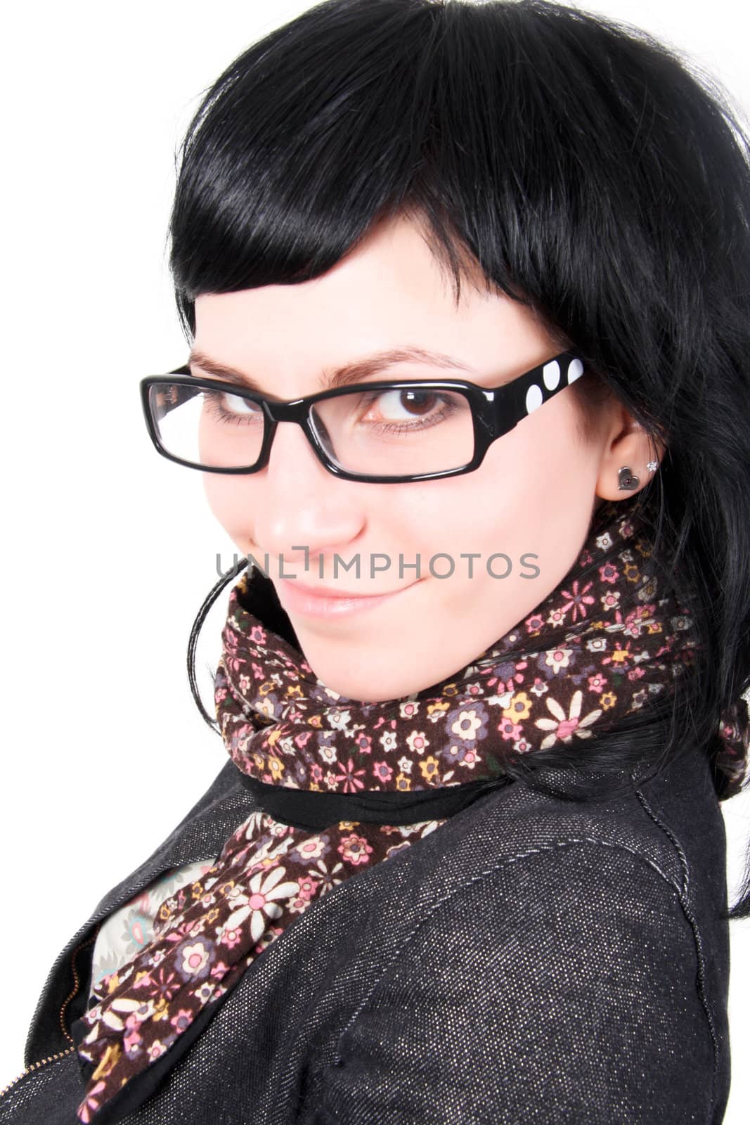 crazy girl in glasses isolated over white