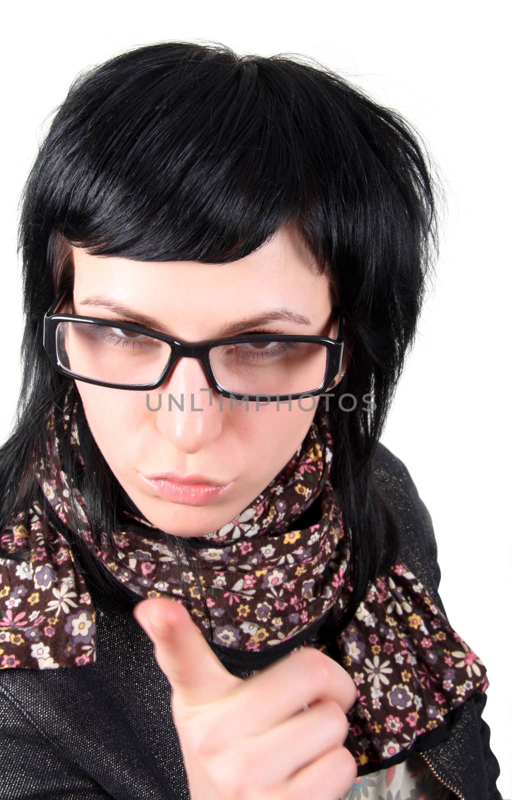 crazy girl in glasses isolated over white