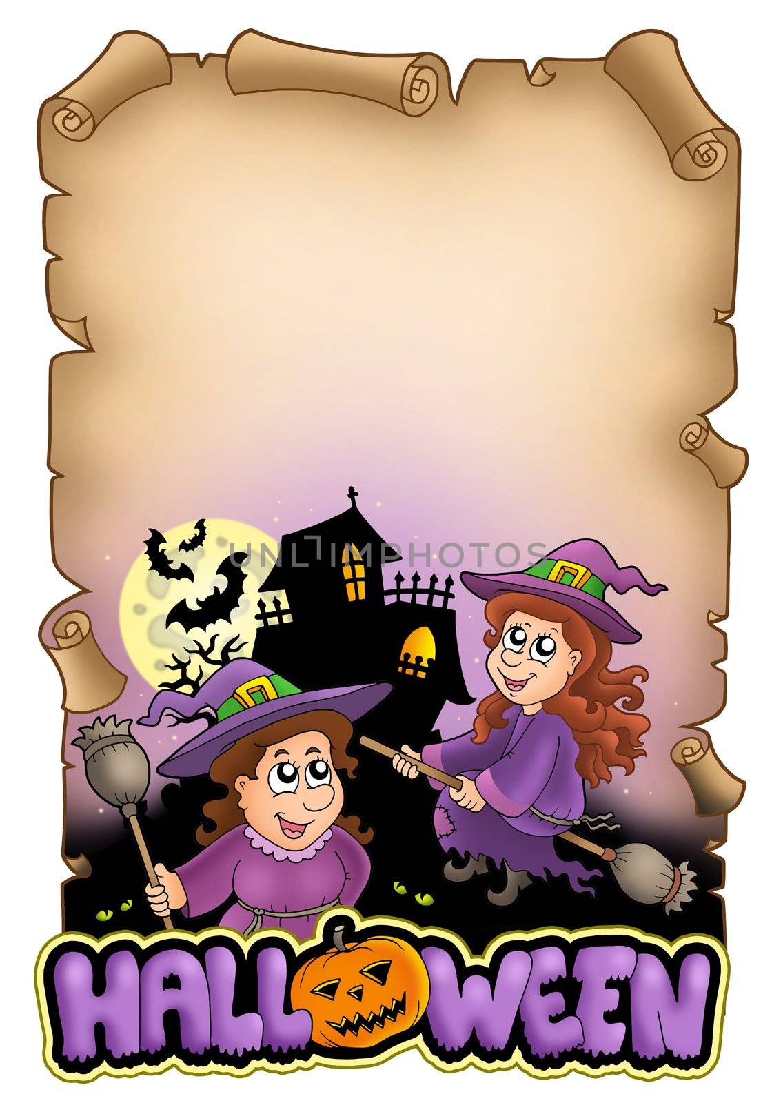 Parchment with Halloween theme 1 - color illustration.