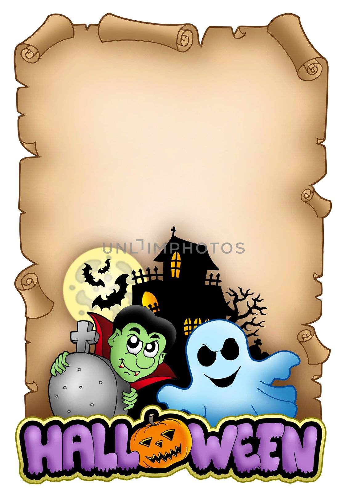 Parchment with Halloween theme 3 - color illustration.