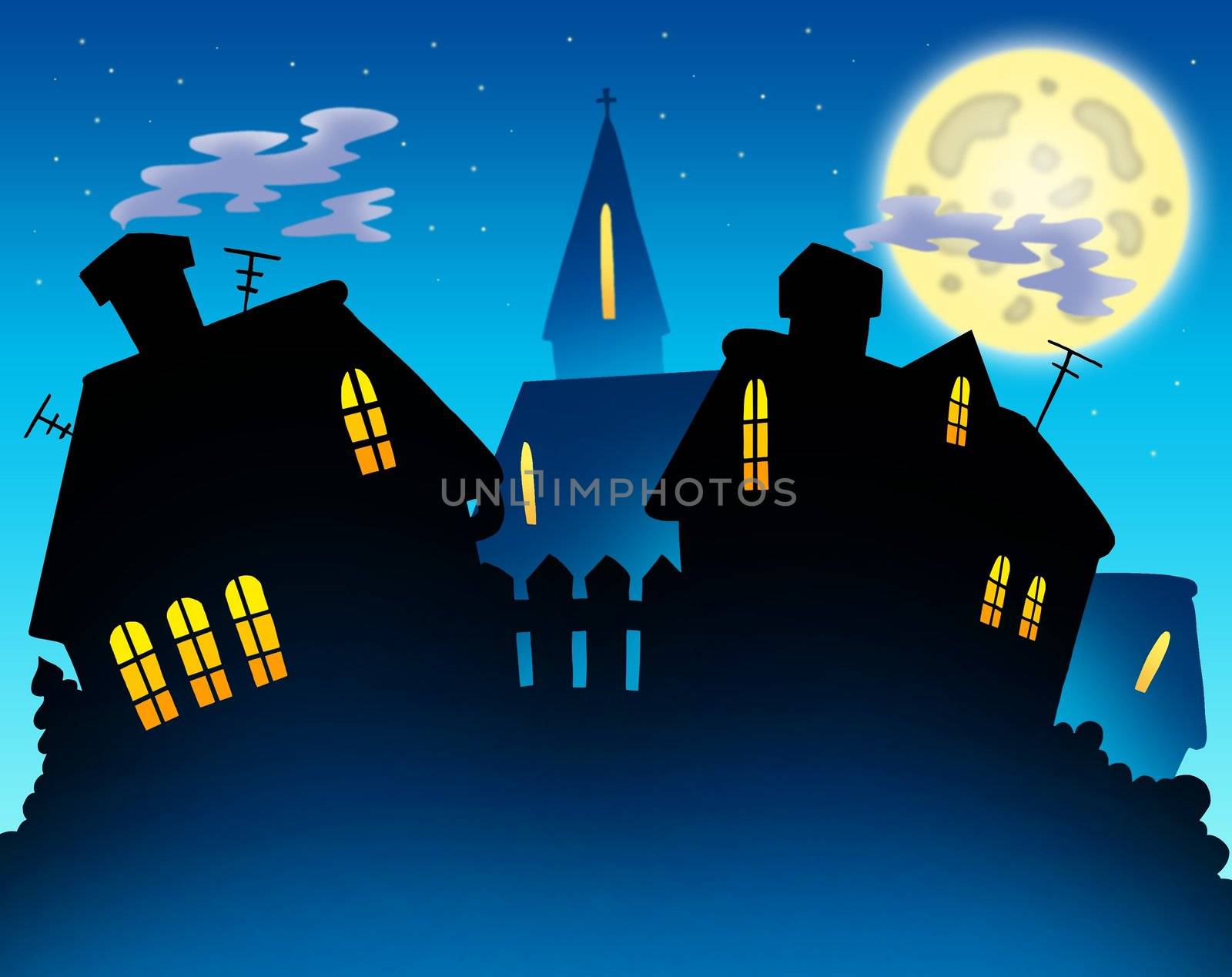 Village skyline night silhouette by clairev