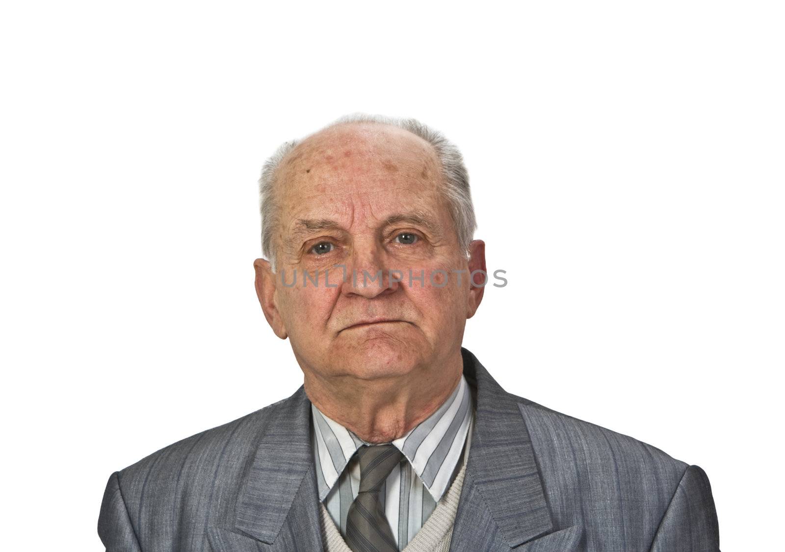 Portrait of a senior man isolated against a white background.