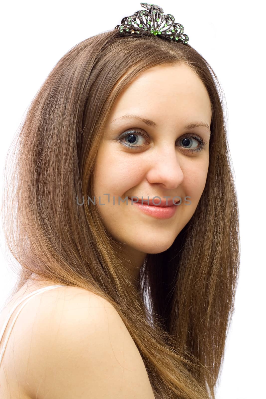 young pretty cute girl with hairgrip looking at camera and smile